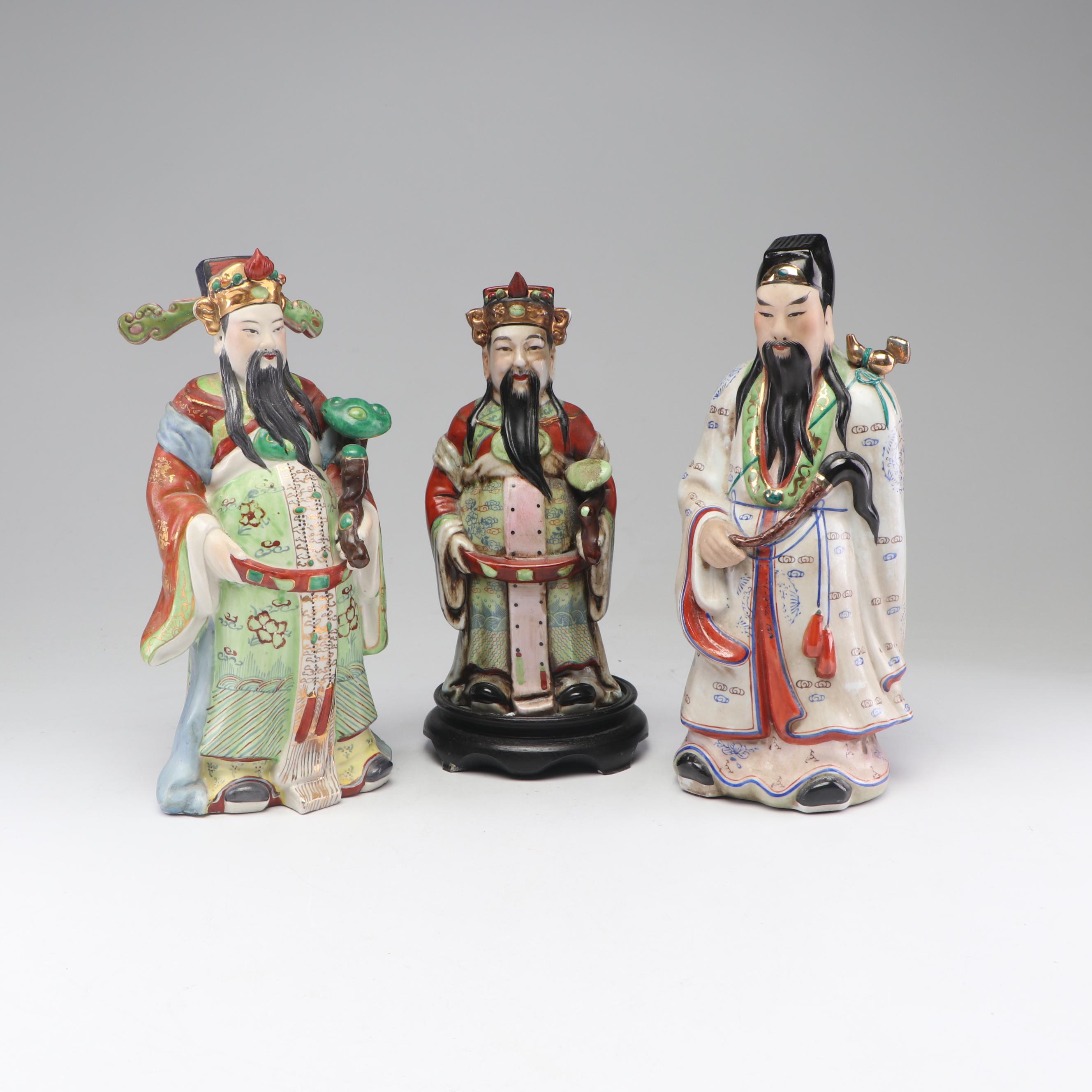 Chinese Hand-Painted Porcelain Bearded Men Figurines