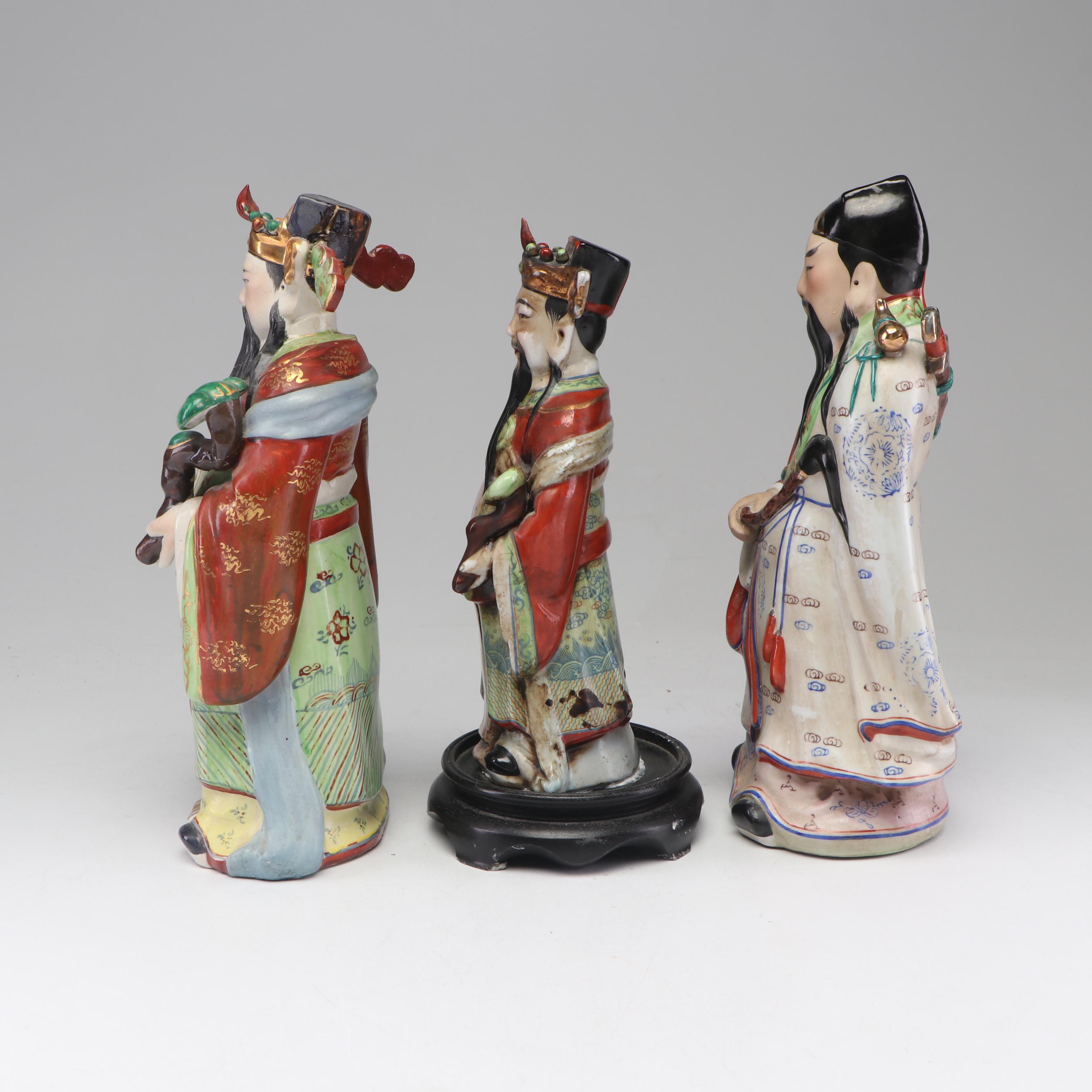 Chinese Hand-Painted Porcelain Bearded Men Figurines