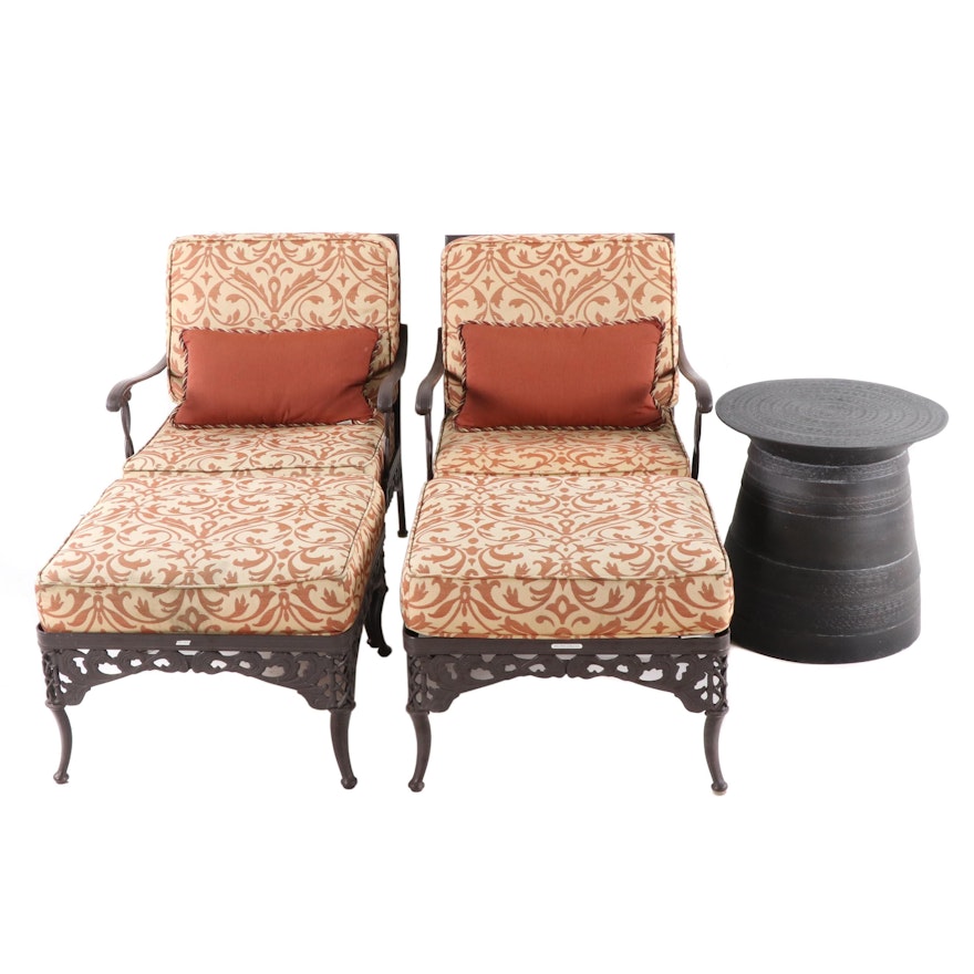 Contemporary Brown-Jordan Aluminum Patio Armchairs, Ottomans and Table