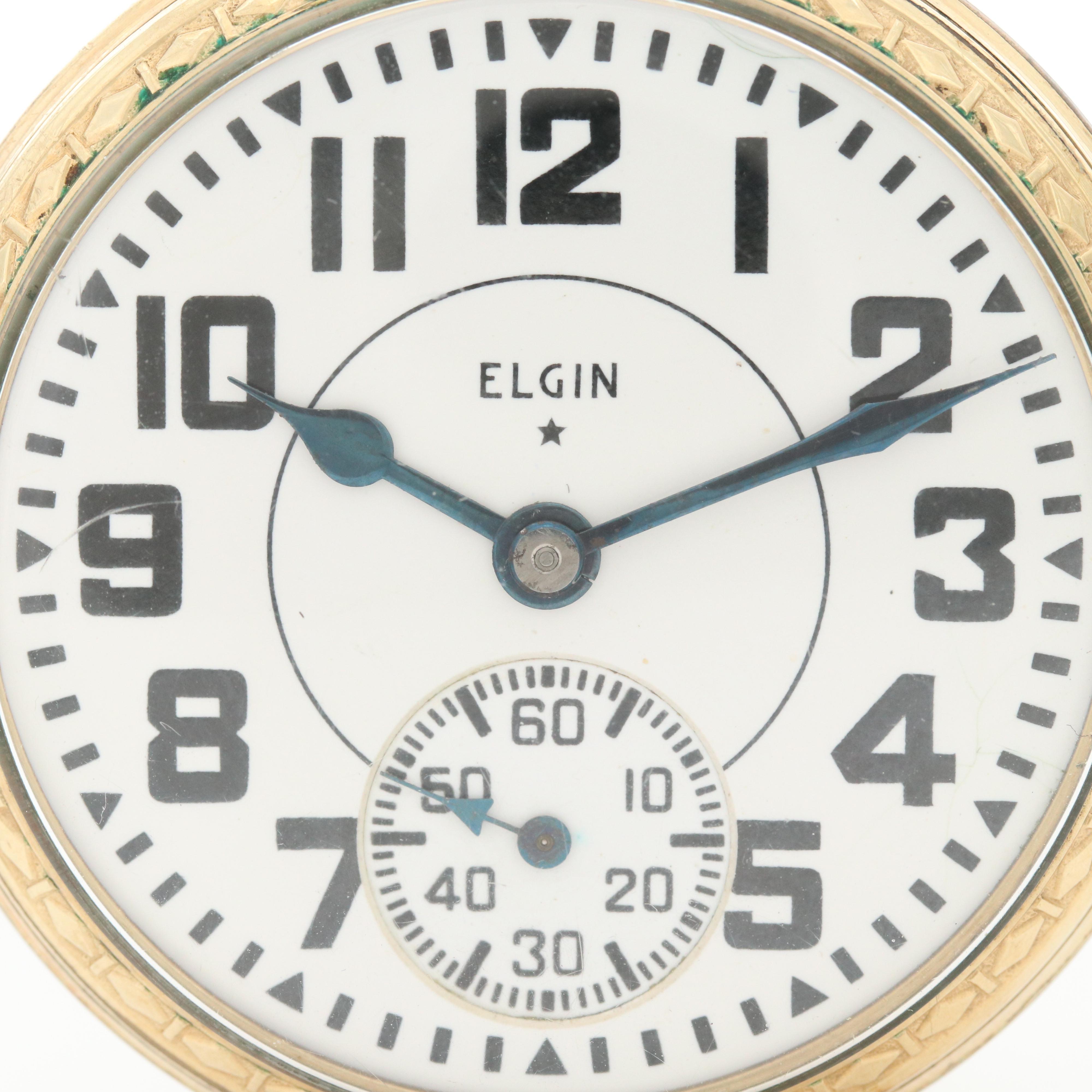 Vintage Elgin B.W. Raymond 10K Gold Filled Pocket Watch and Leather Fob