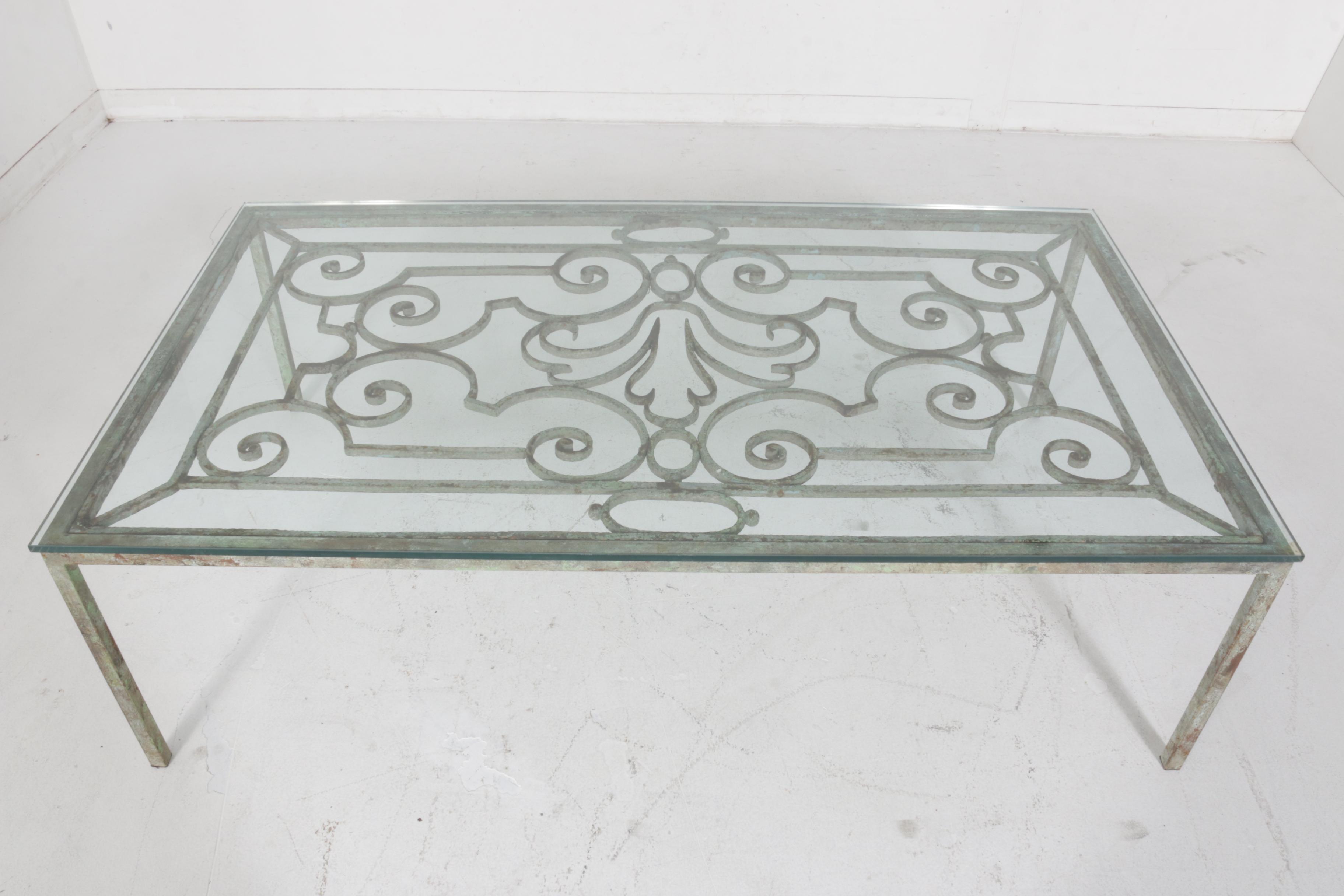 Glass Top Wrought Iron Patio Coffee Table