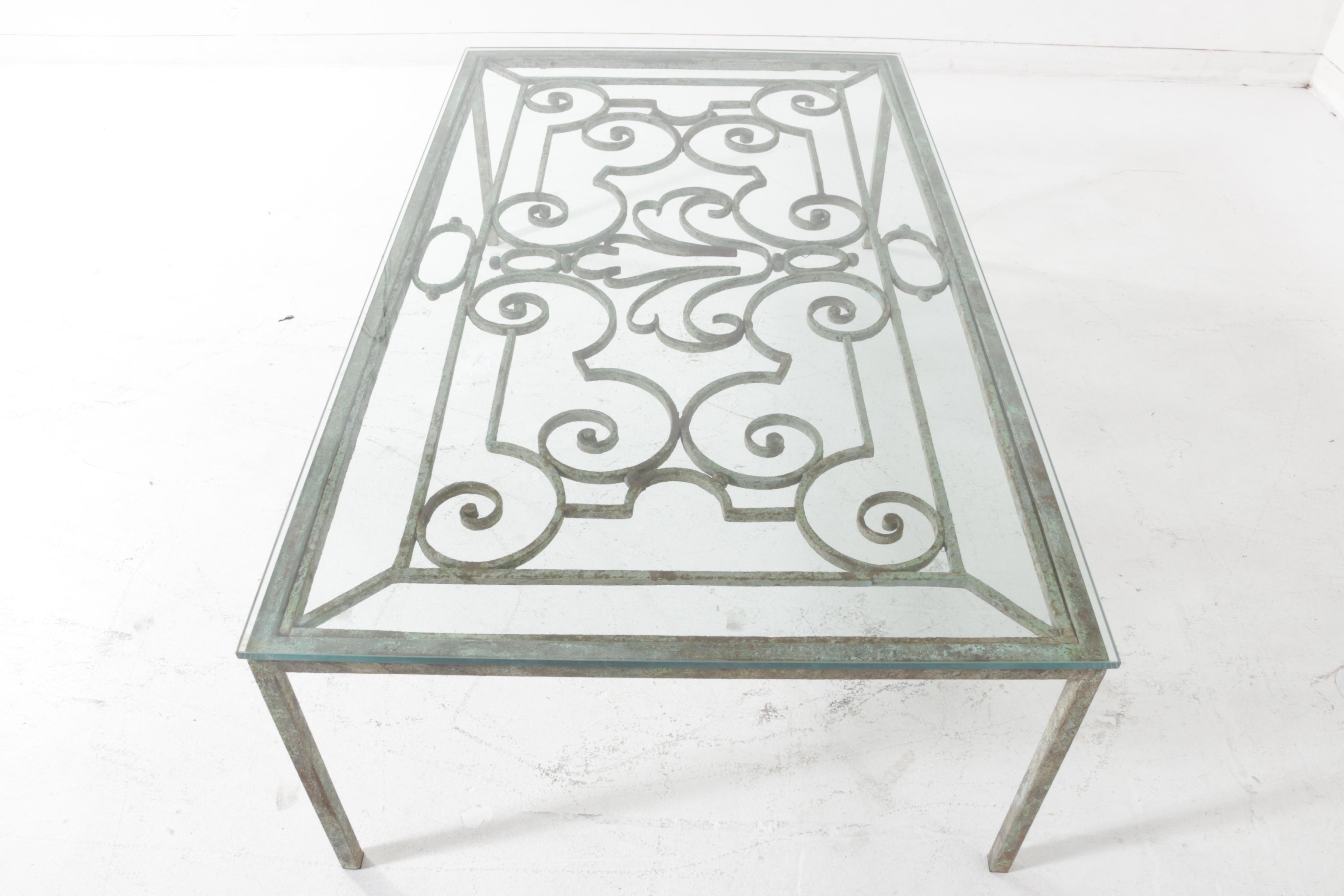 Glass Top Wrought Iron Patio Coffee Table