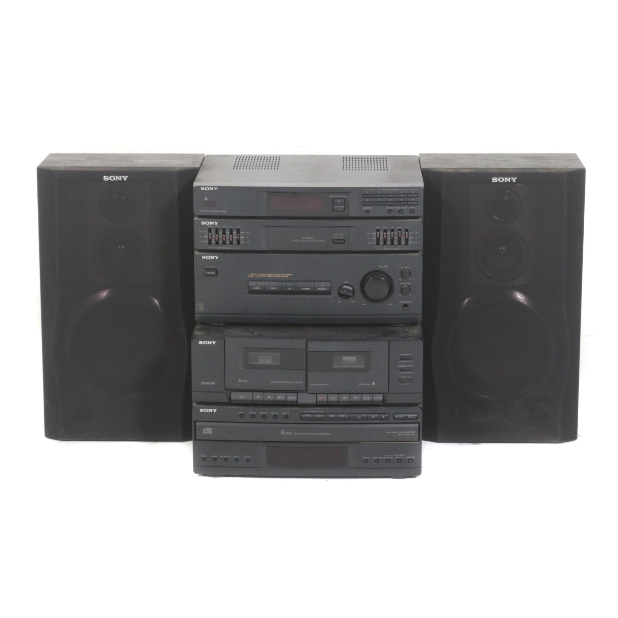 Sony Stereo System with AM/FM Receiver, CD/Cassette Player and Speakers
