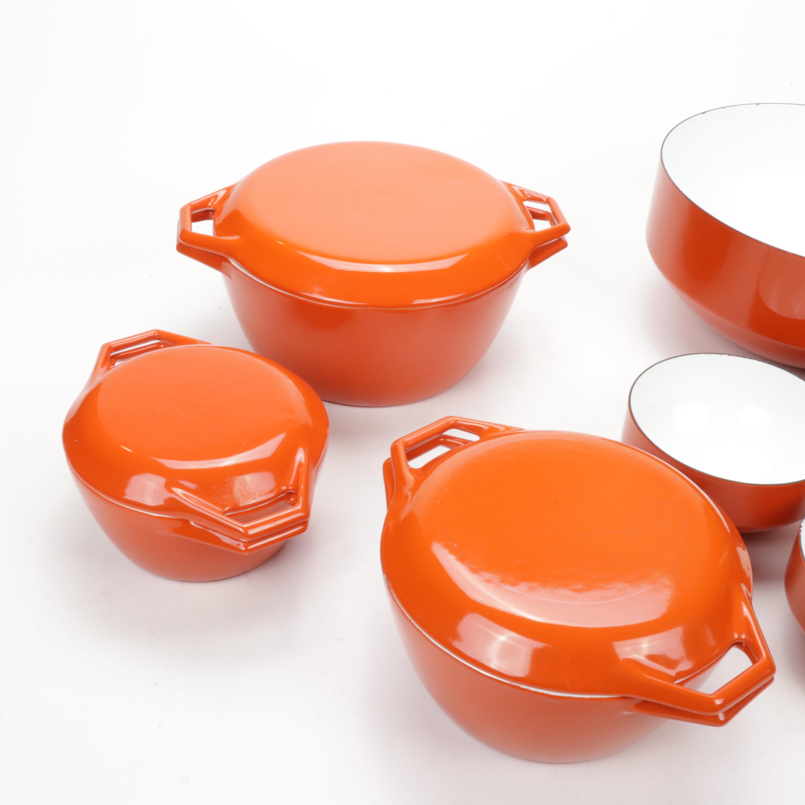 Copco Denmark Enameled Cast Iron Cookware and Steel Bowls, Mid Century