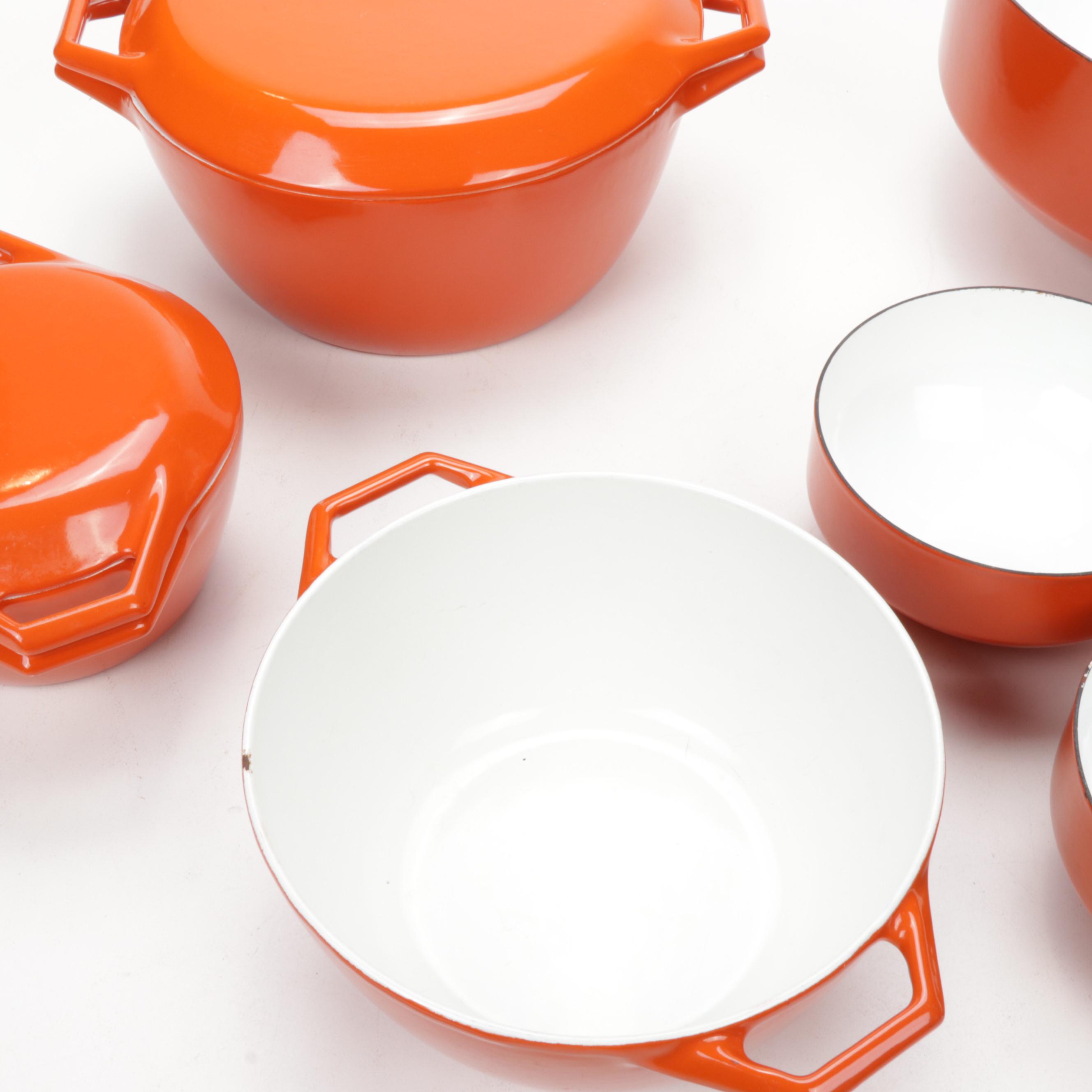 Copco Denmark Enameled Cast Iron Cookware and Steel Bowls, Mid Century