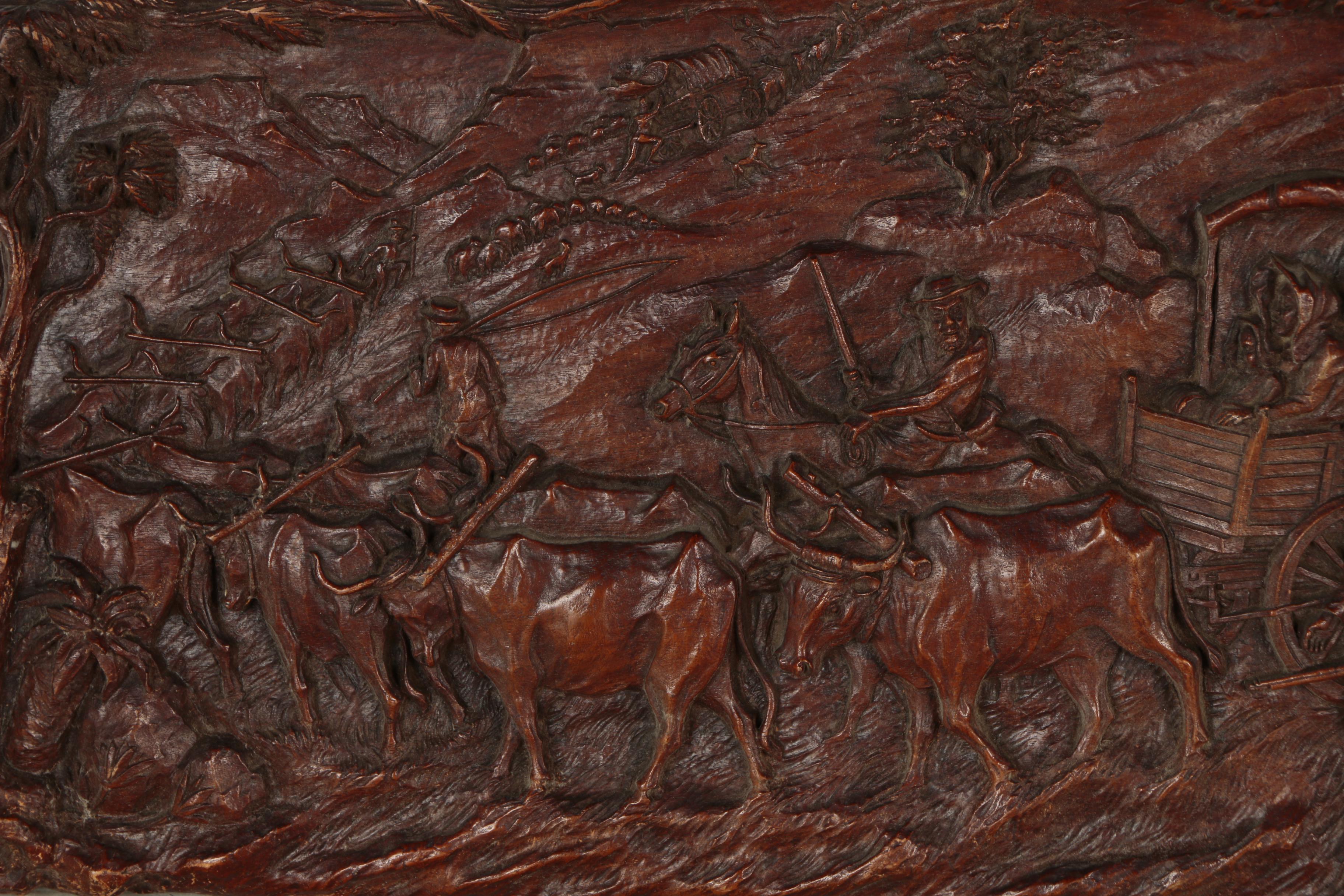 Victor Ivanoff Wood and Resin Relief Sculpture of Pioneer Scene