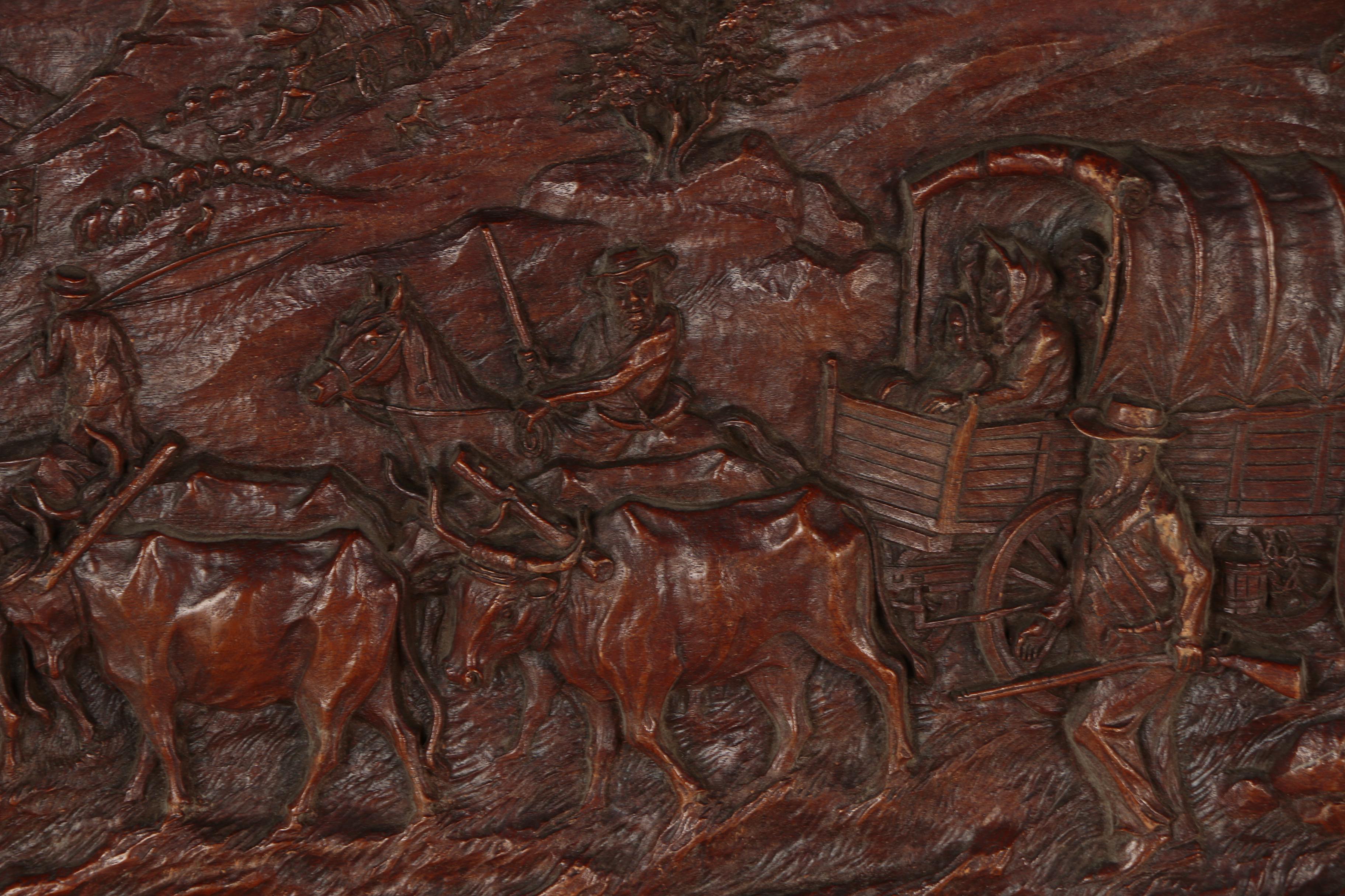 Victor Ivanoff Wood and Resin Relief Sculpture of Pioneer Scene