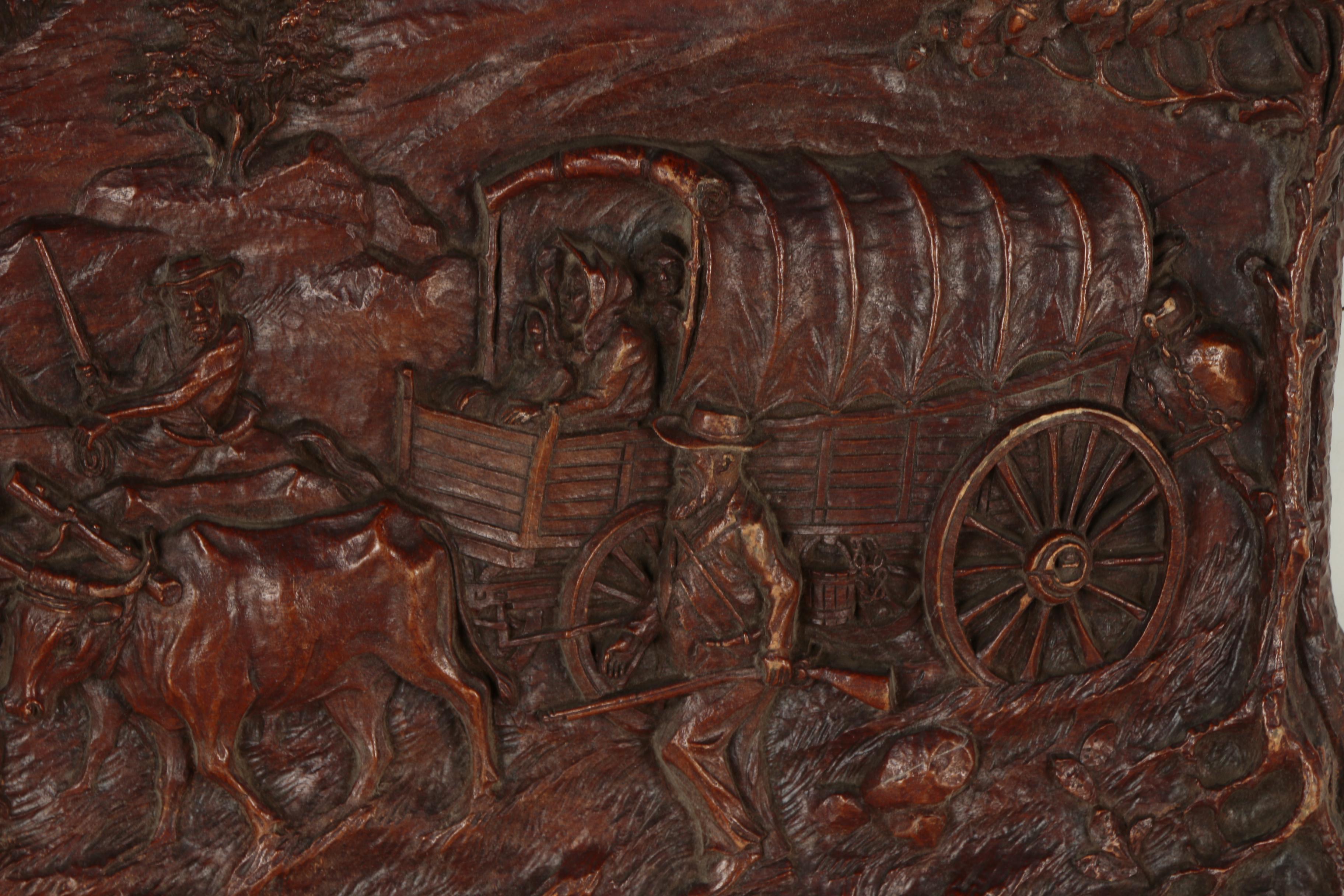 Victor Ivanoff Wood and Resin Relief Sculpture of Pioneer Scene