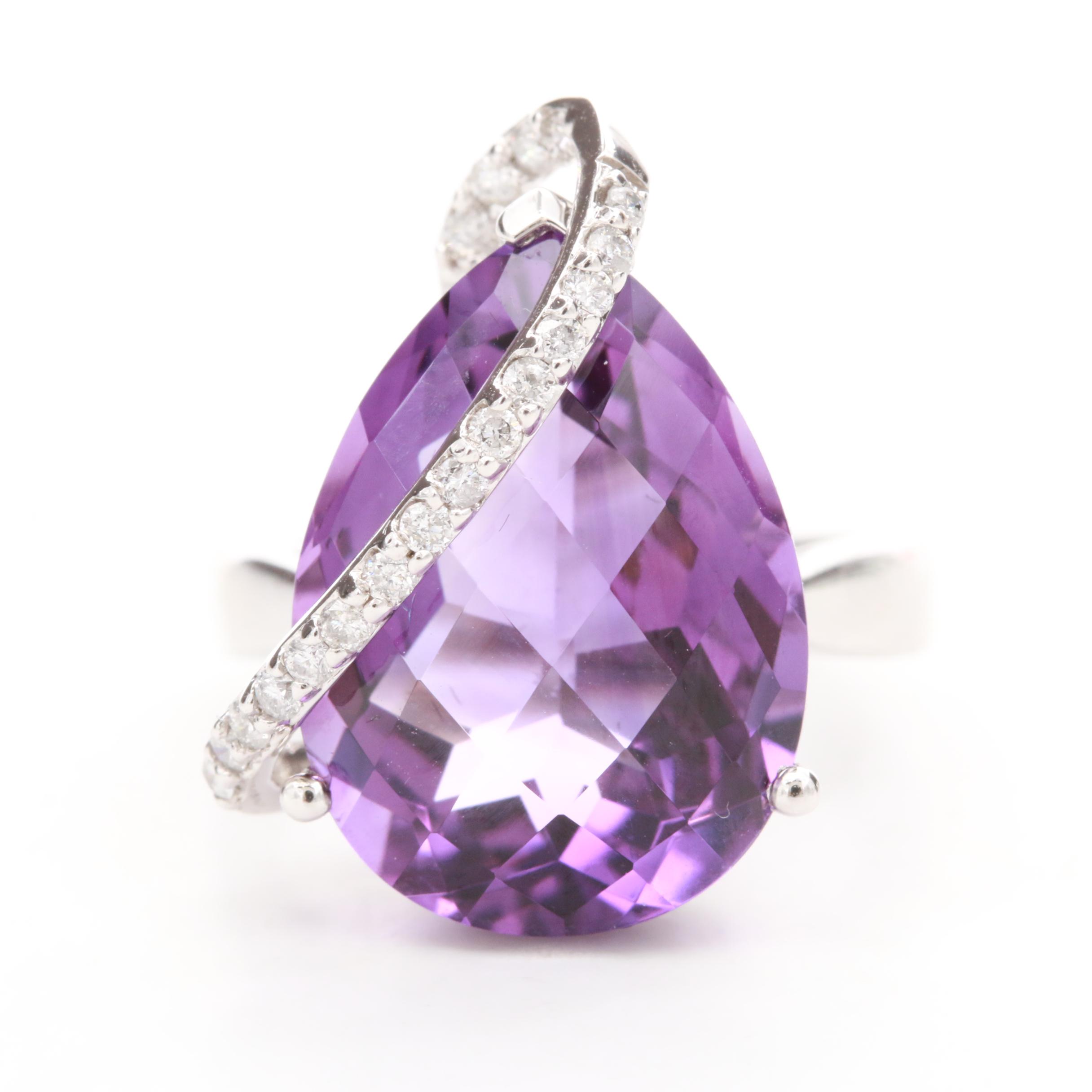 EFFY 14K White Gold Amethyst and Diamond Ring