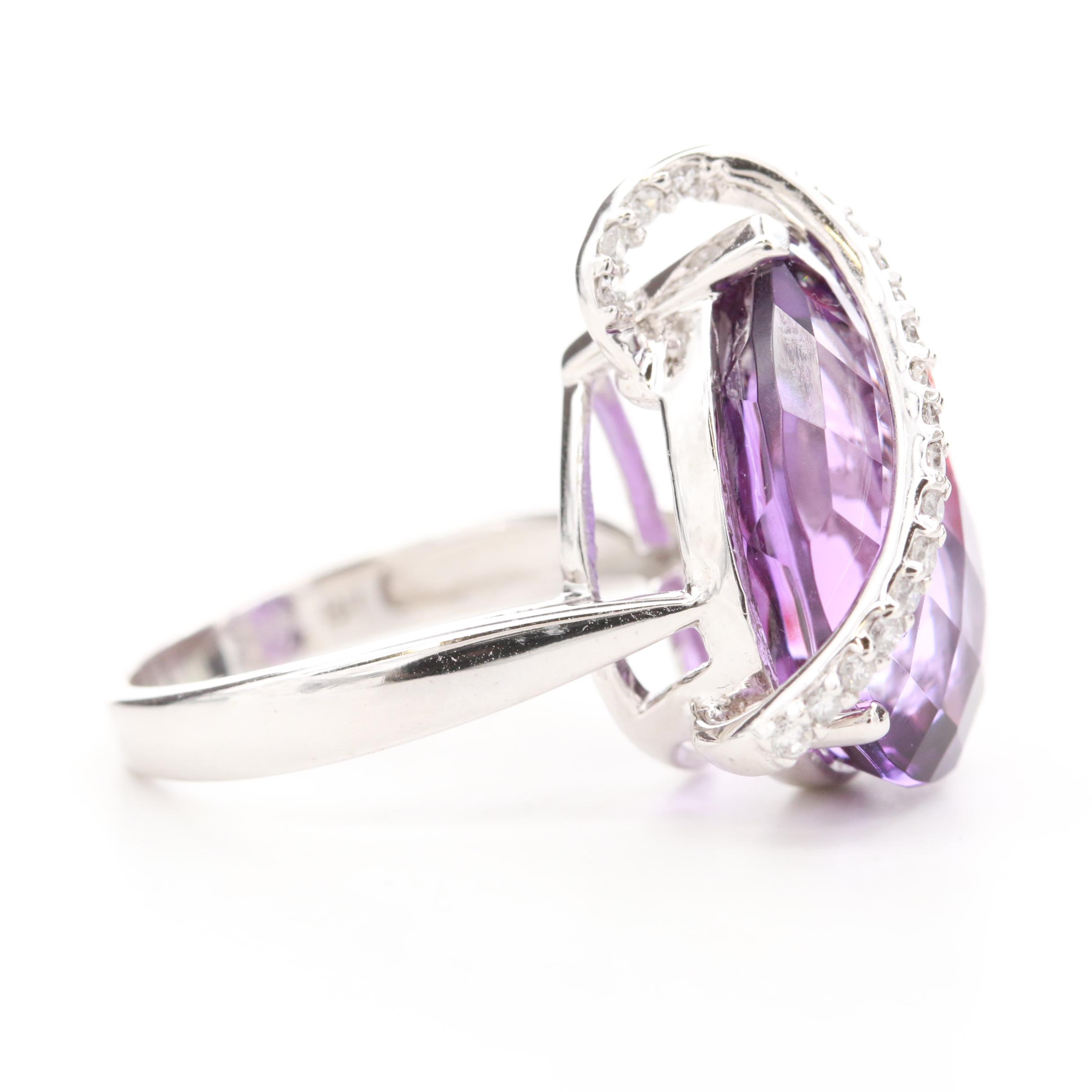 EFFY 14K White Gold Amethyst and Diamond Ring