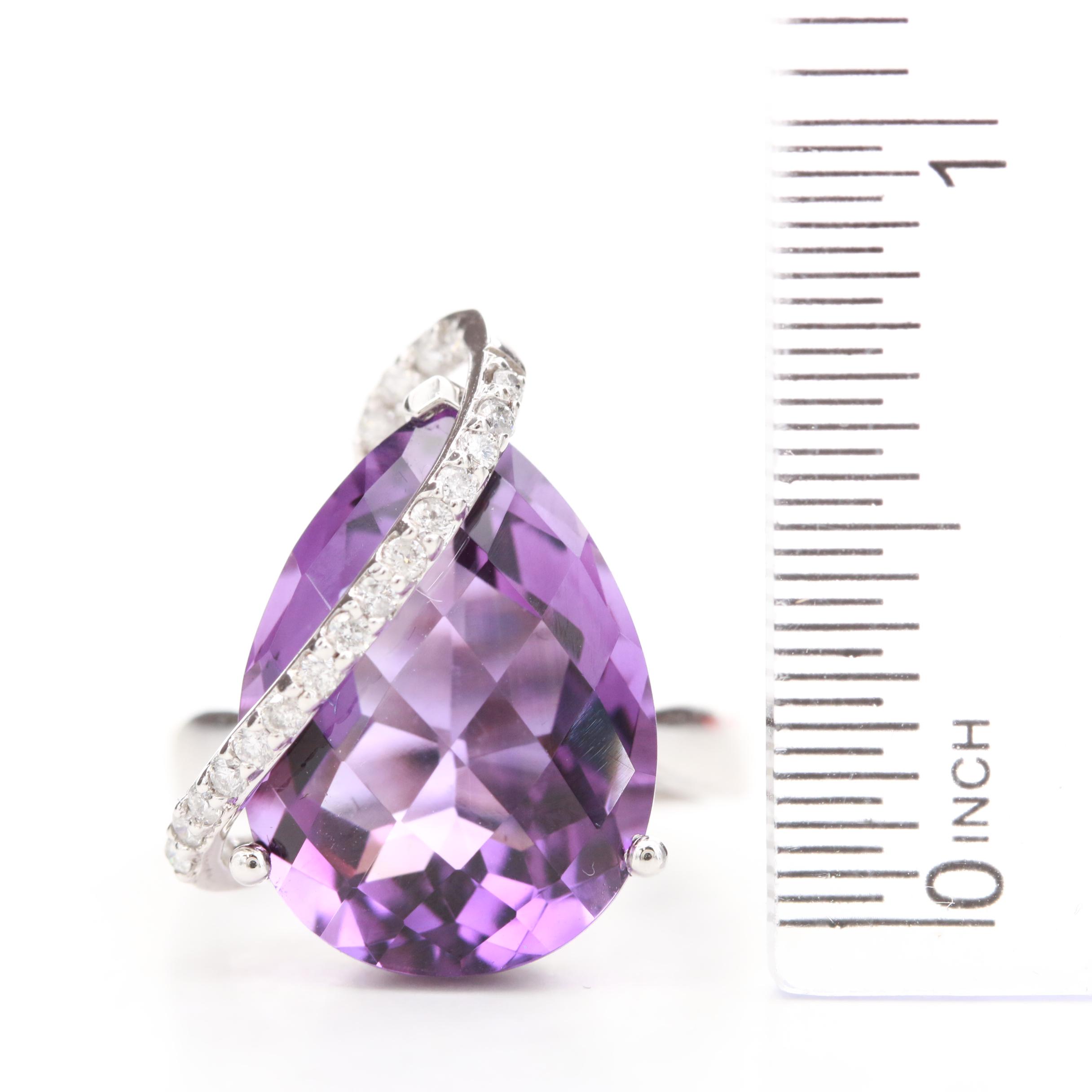 EFFY 14K White Gold Amethyst and Diamond Ring