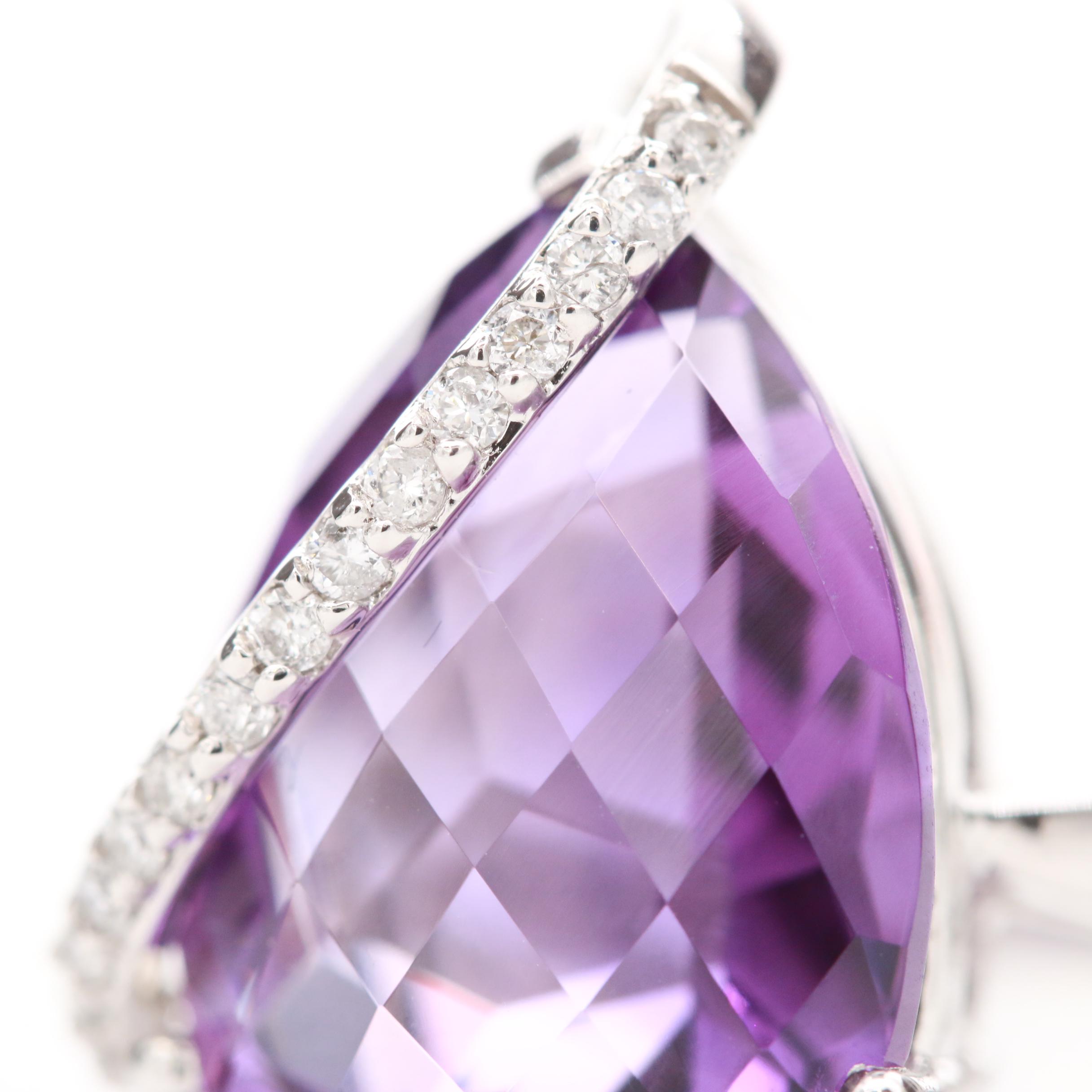 EFFY 14K White Gold Amethyst and Diamond Ring