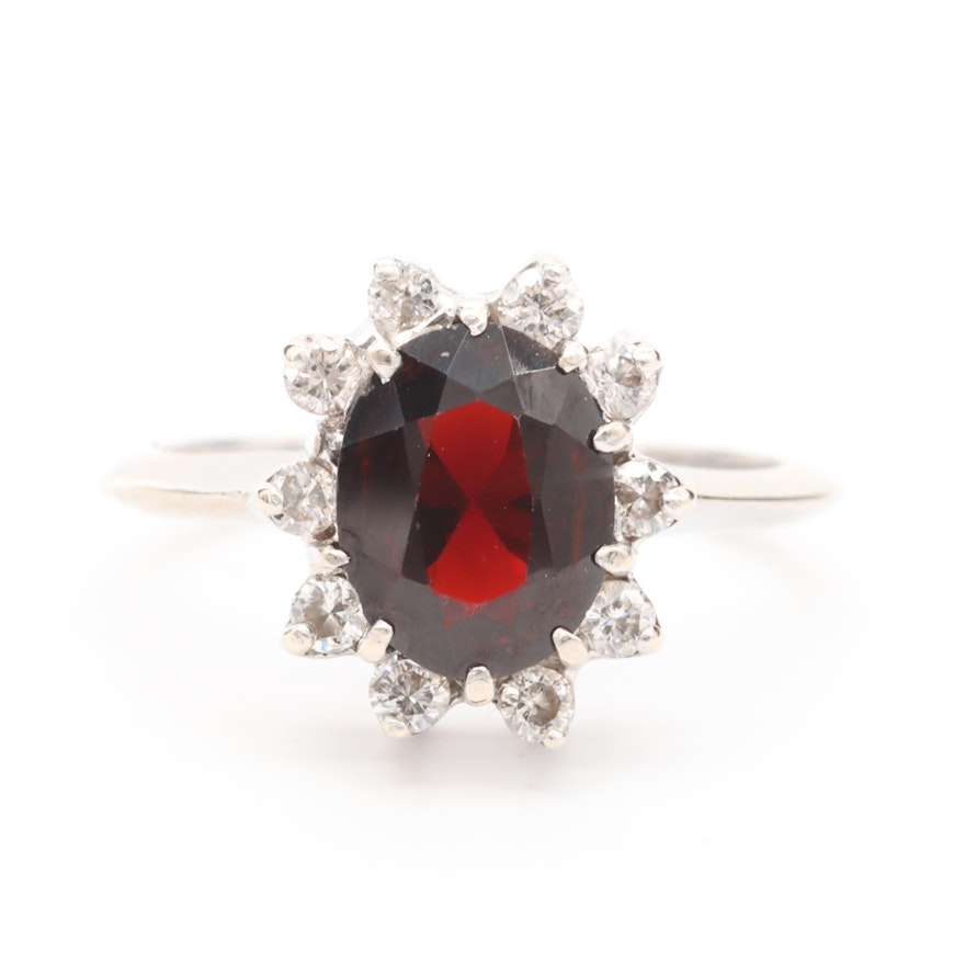 14K White Gold Garnet and Diamond Ring