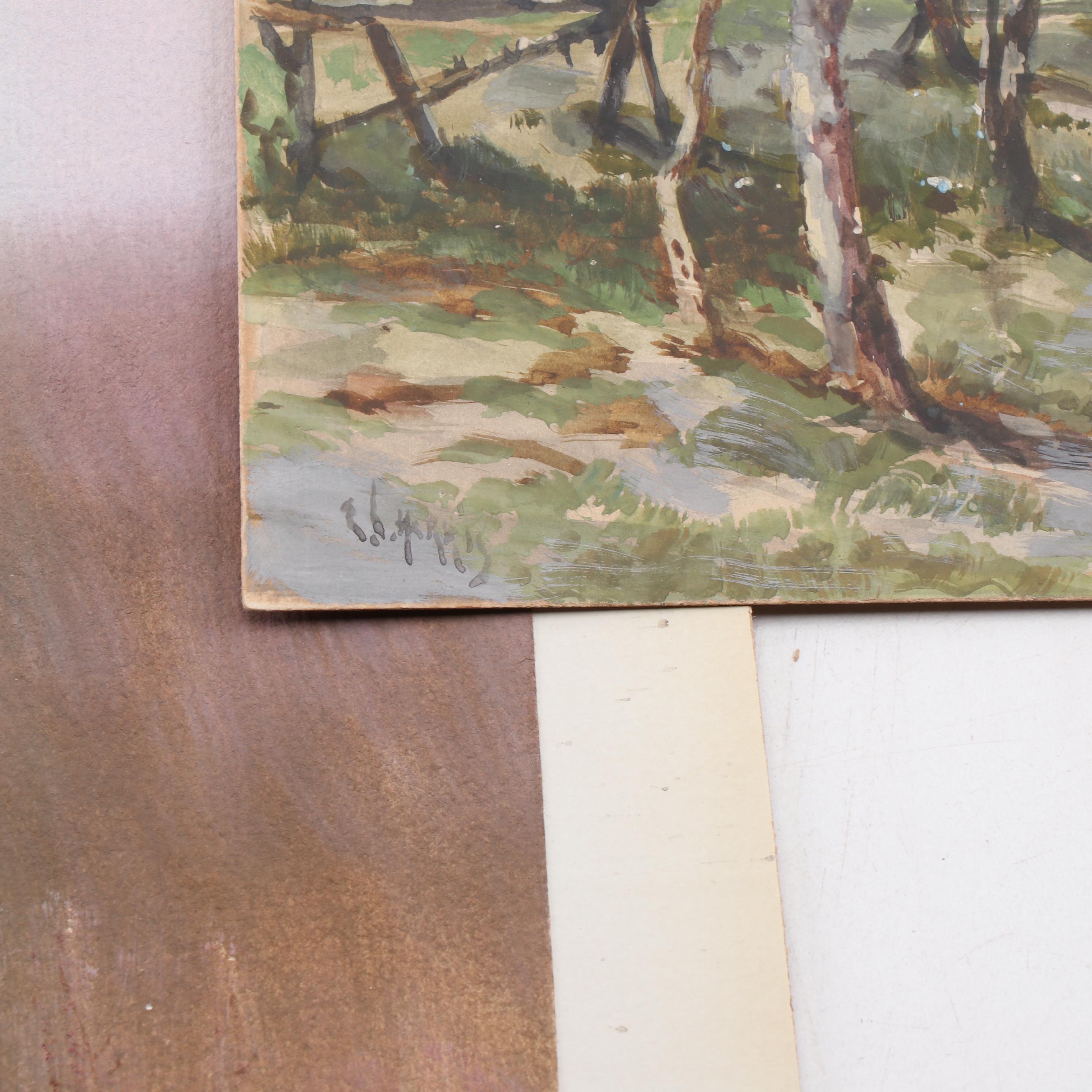 E. Landseer Harris 1899 Landscape Gouache Paintings