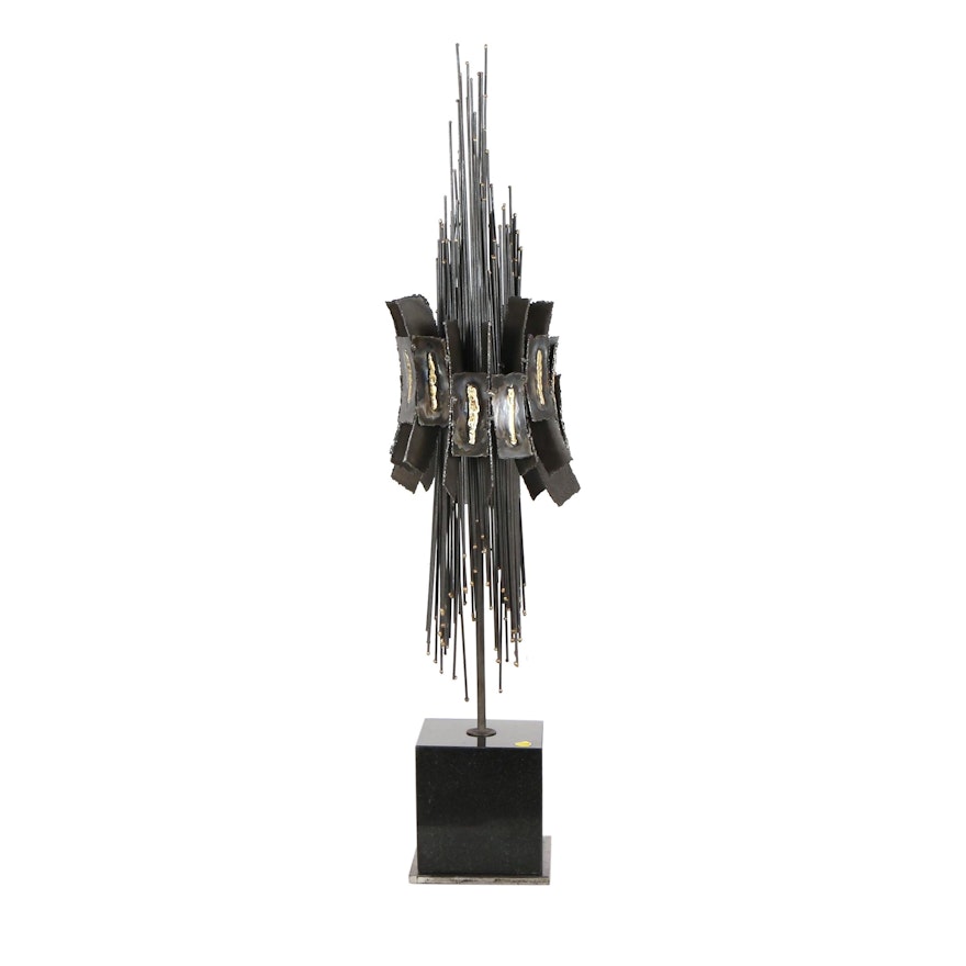 Brutalist Style Iron On Granite Abstract Sculpture