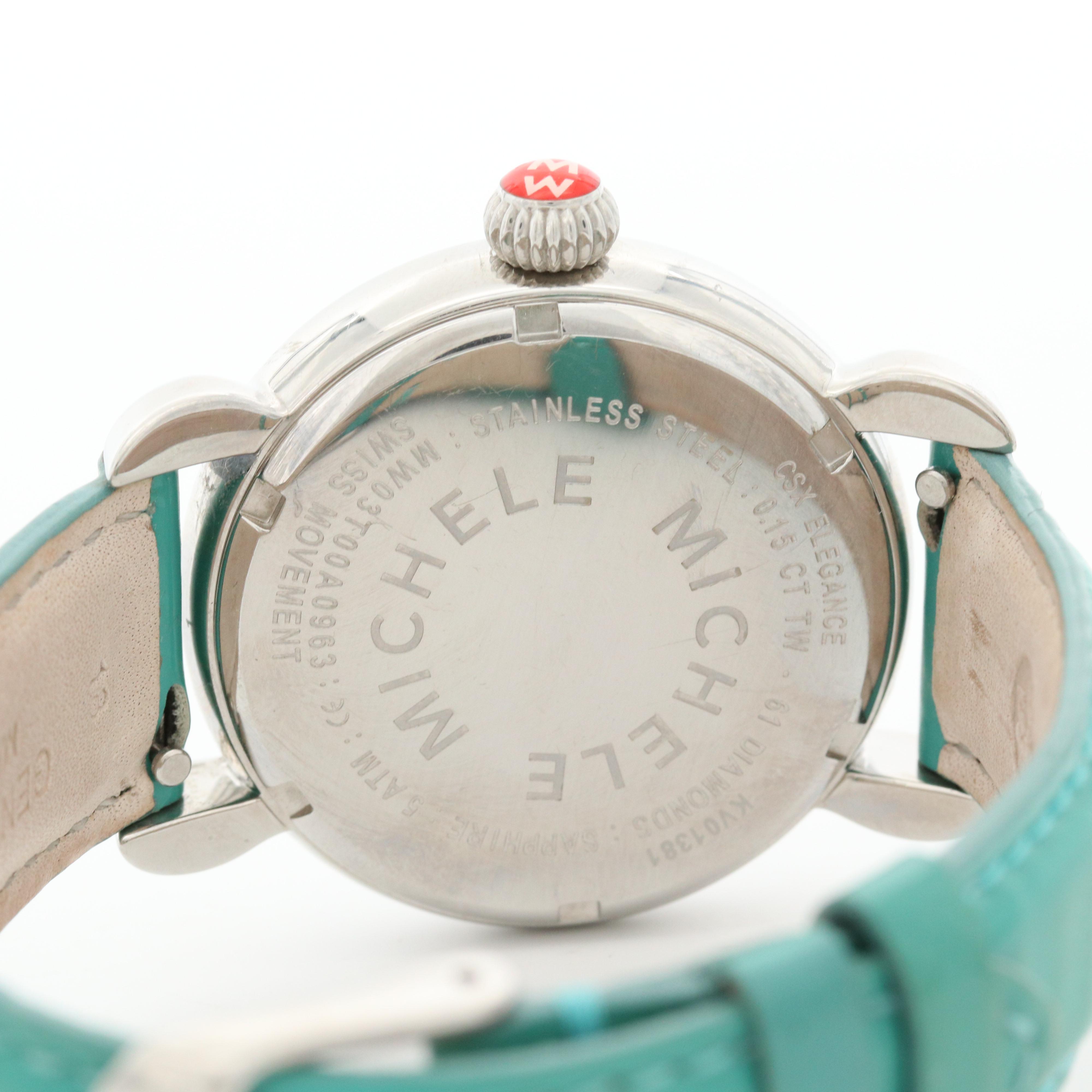 Michele Stainless Steel and Diamond Watch With Mother of Pearl Dial