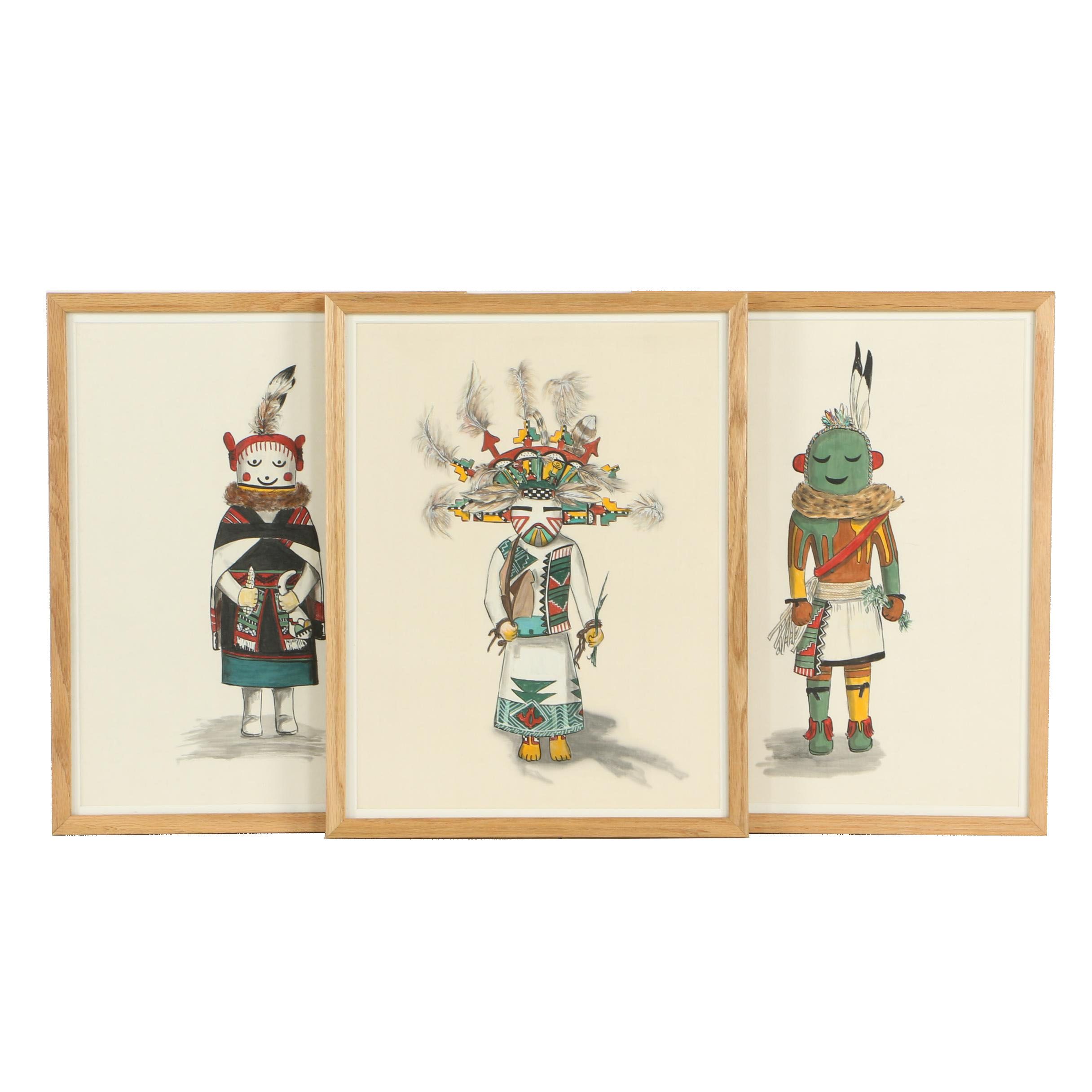 Elizabeth Roth Miller "Hopi Kachina Dolls" Acrylic Paintings