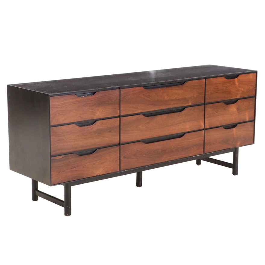 Mid Century Modern Stanley Furniture Walnut and Ebonized Wood Dresser