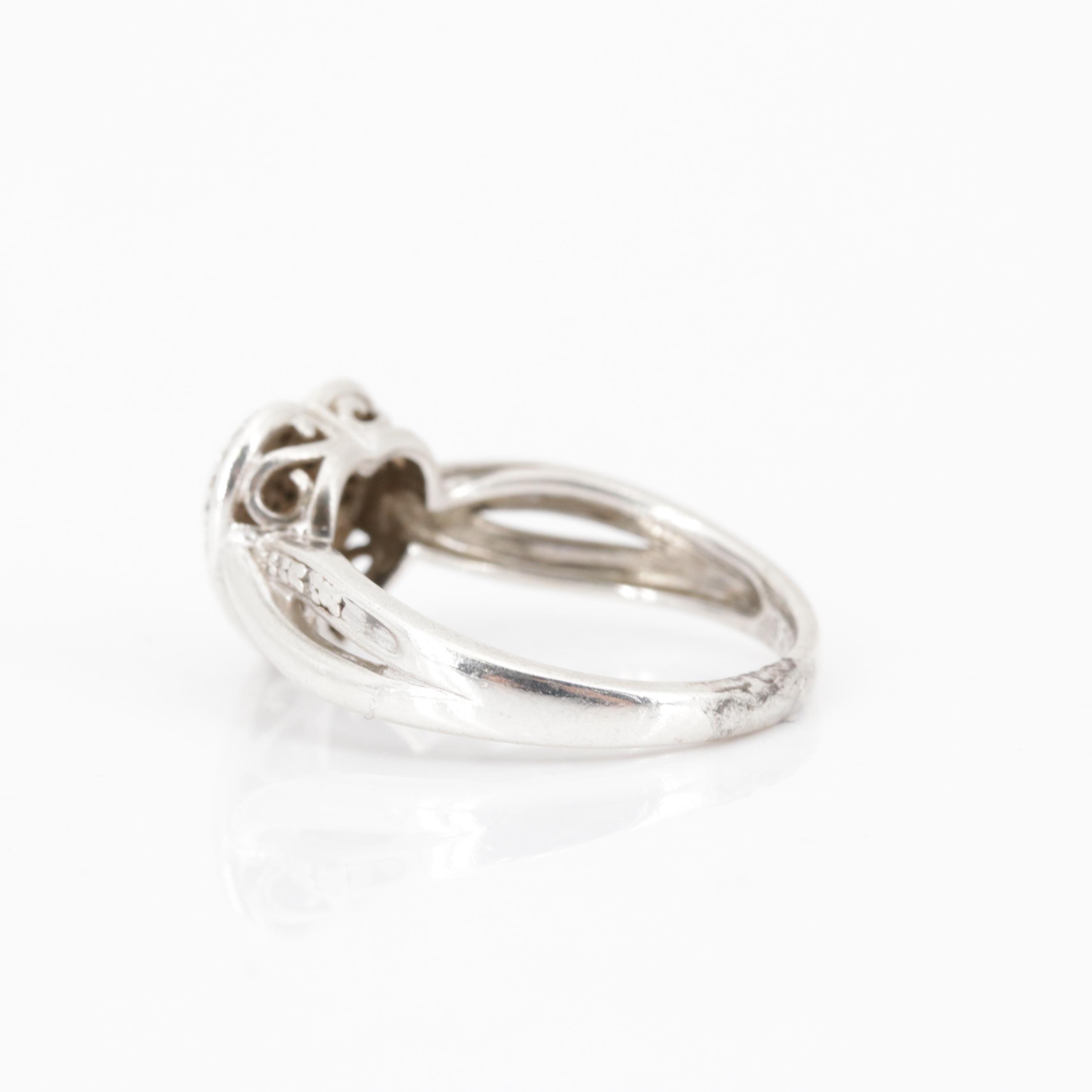 Sterling Silver Heart Shape Diamond Cluster Ring