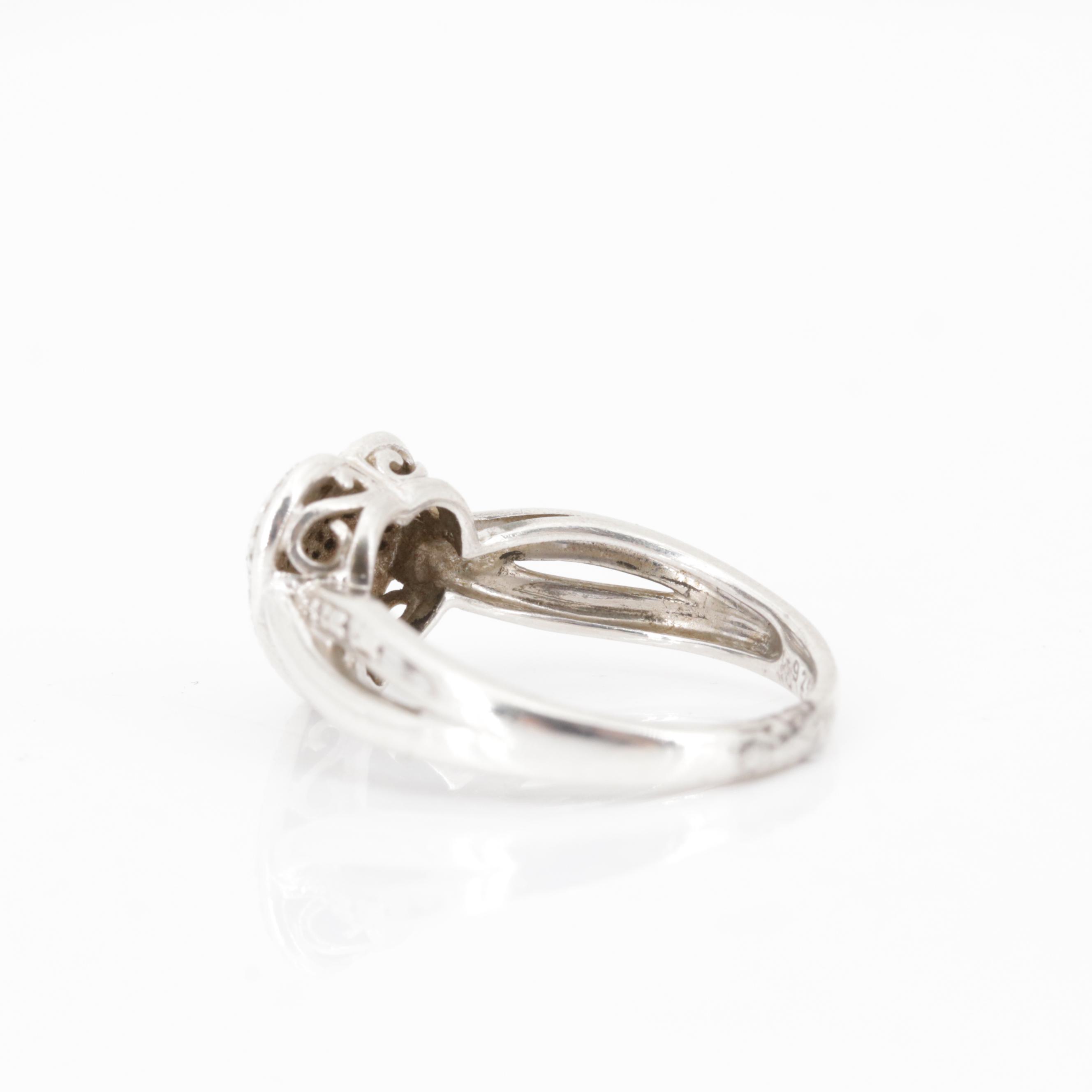 Sterling Silver Heart Shape Diamond Cluster Ring
