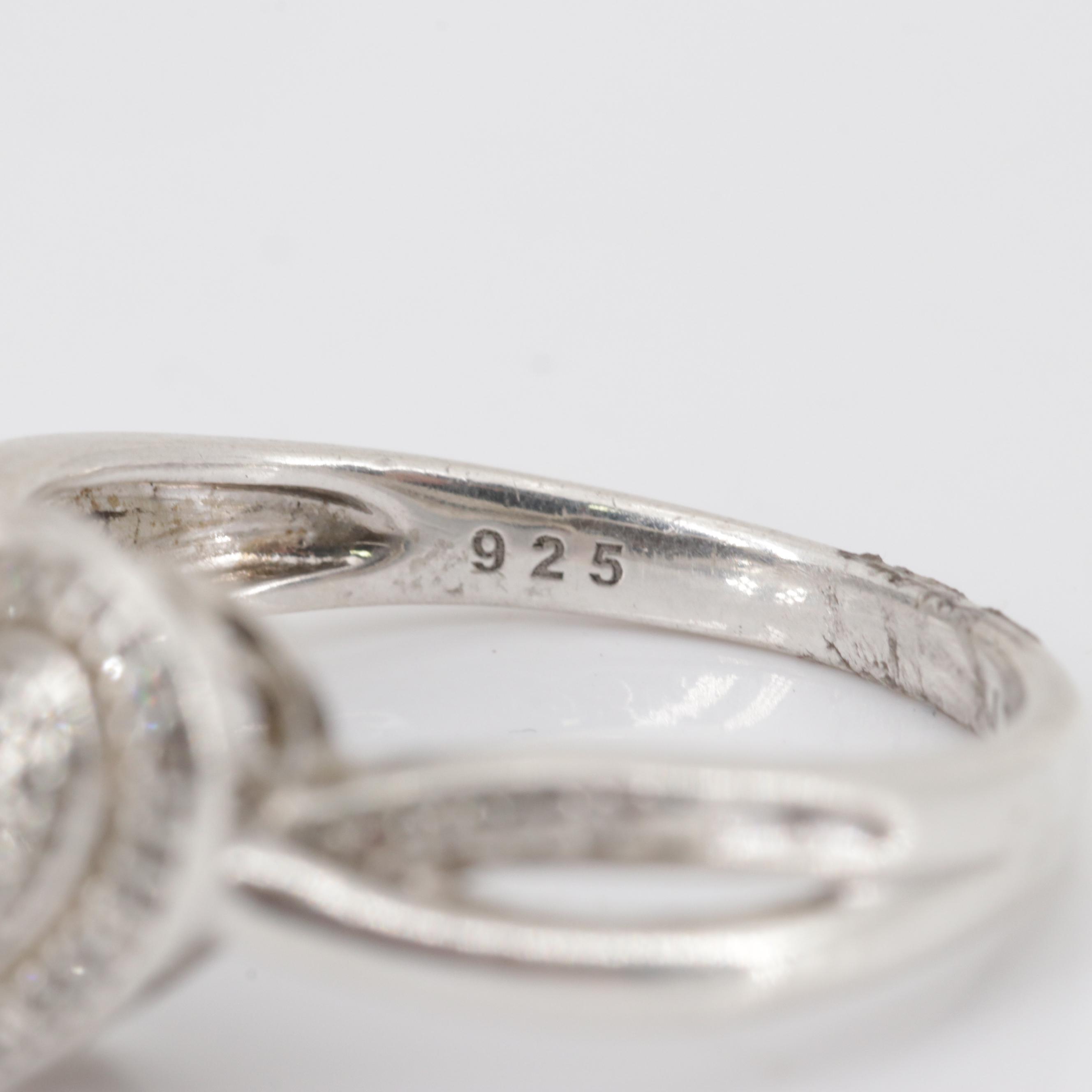 Sterling Silver Heart Shape Diamond Cluster Ring