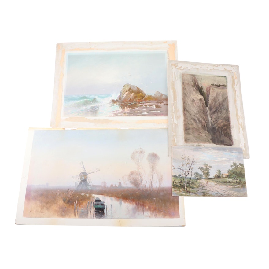 E. Landseer Harris 1899 Landscape Gouache Paintings