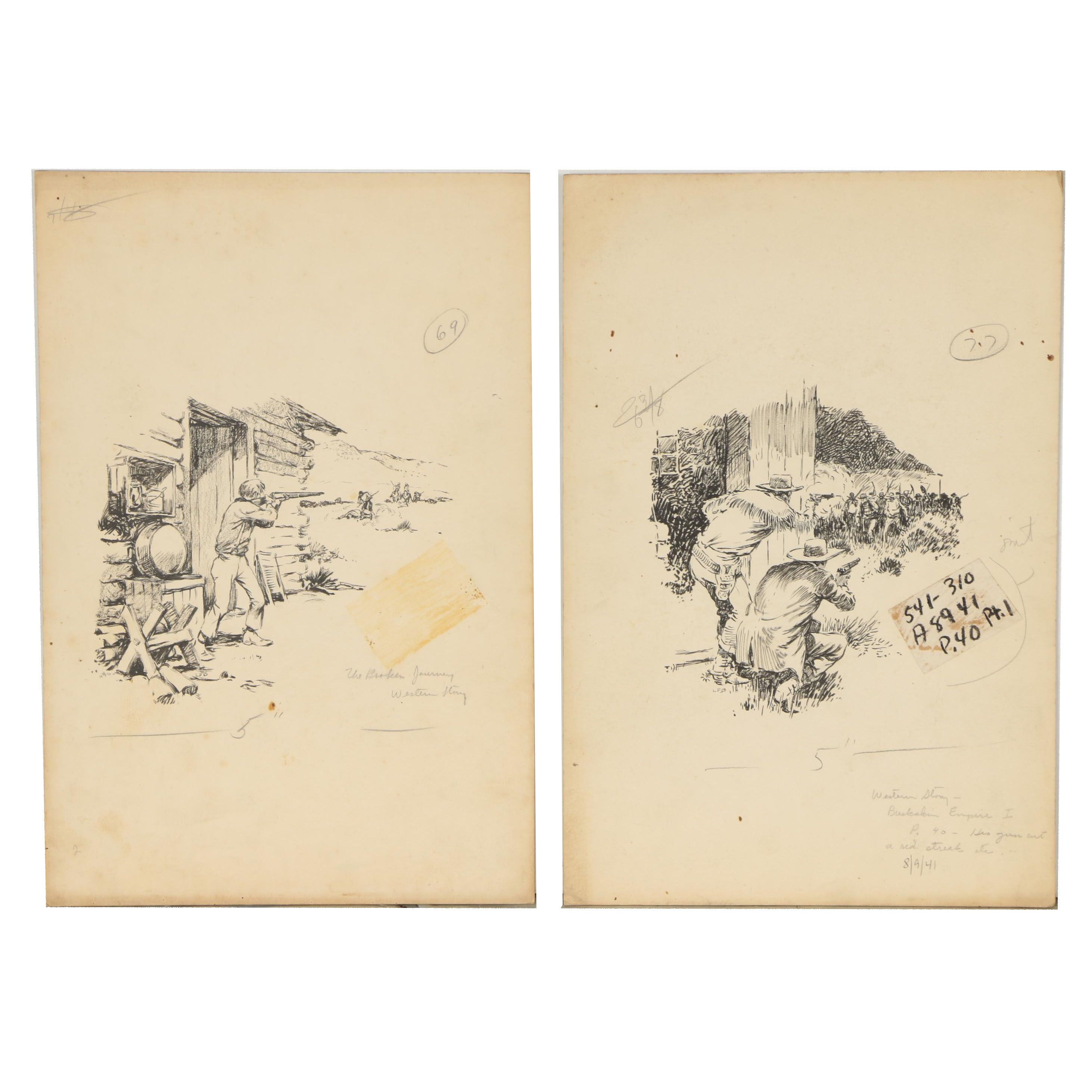 Lorence F. Bjorklund Ink Illustrations for "Street and Smith's Western Story"