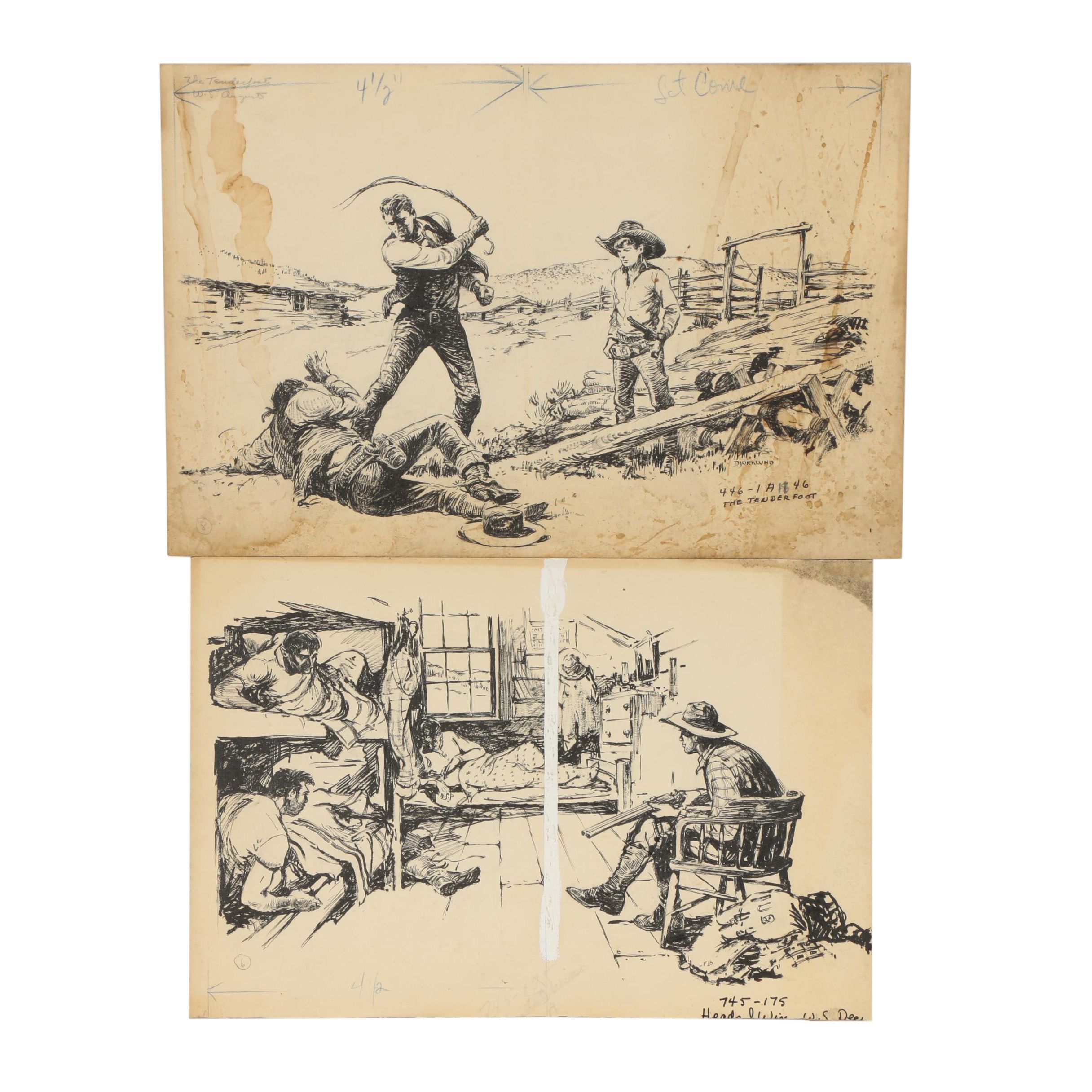 Lorence F. Bjorklund Ink Illustrations for "Street & Smith's Western Story"