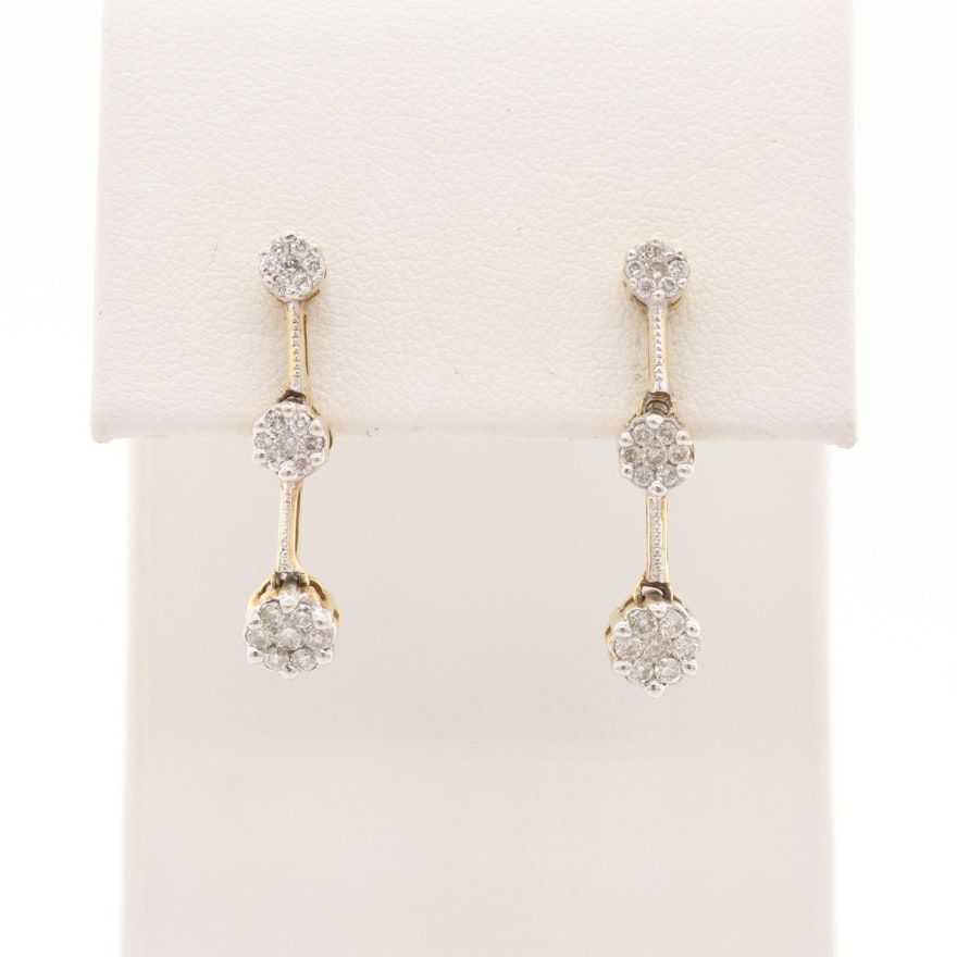 14K Yellow Gold Diamond Drop Earrings