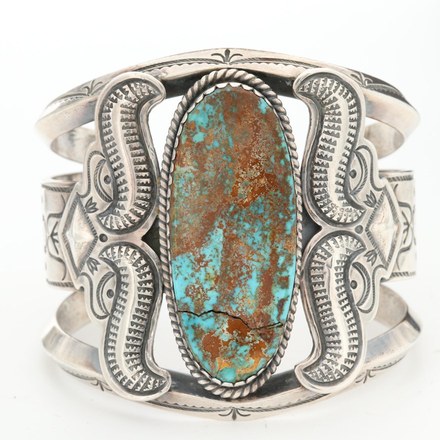 Southwestern Style Sterling Silver Turquoise Cuff