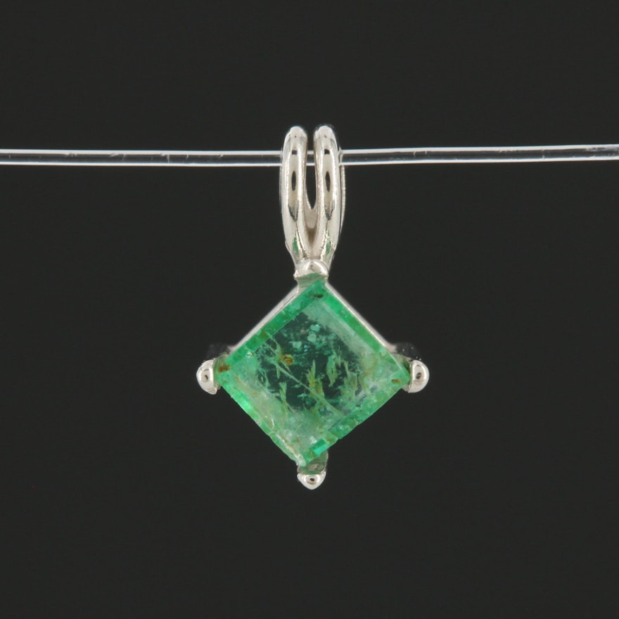 14K White Gold Emerald Pendant