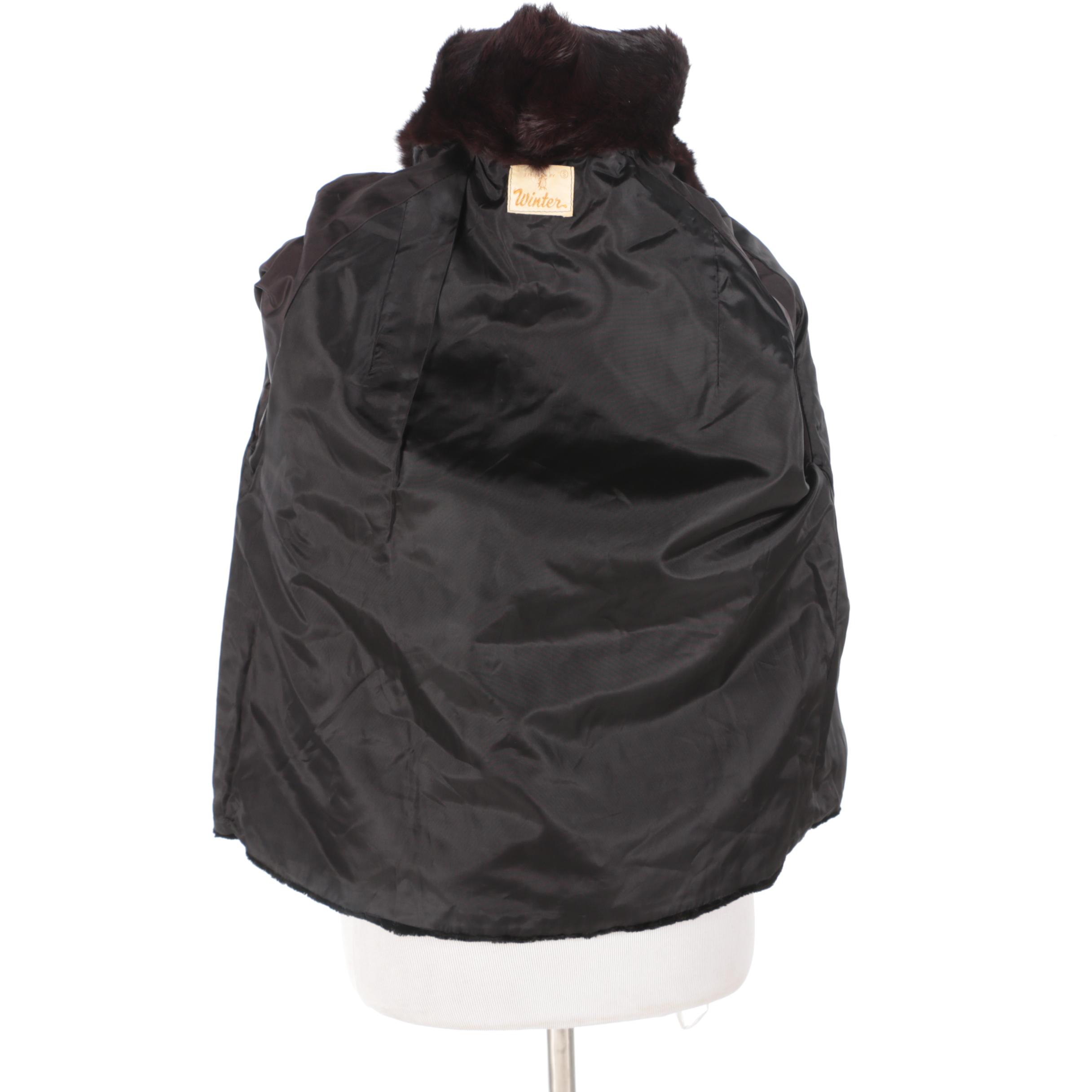 Styled by Winter Faux Broadtail Lamb Fur Coat with Mink Fur Collar, Vintage