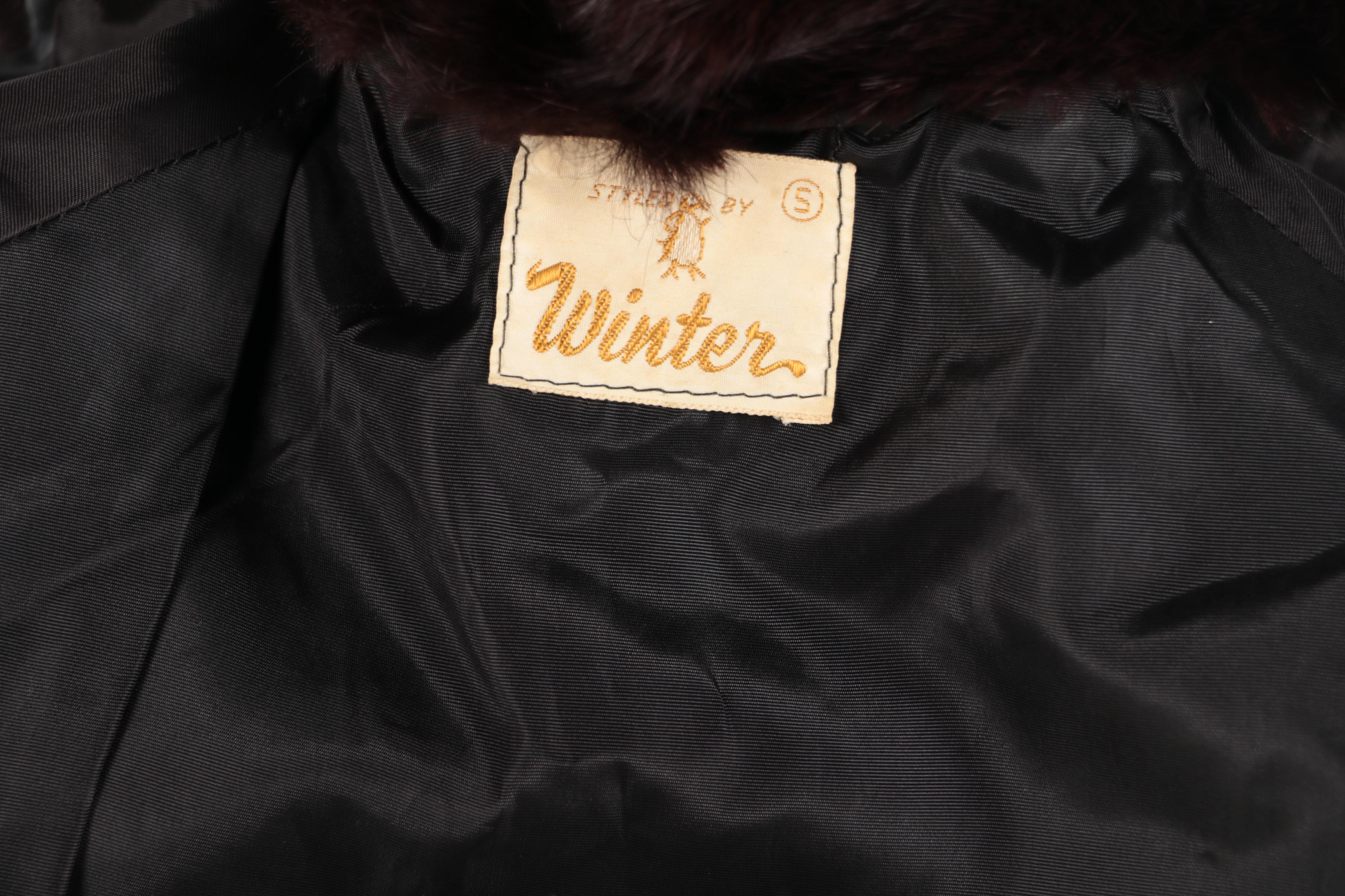 Styled by Winter Faux Broadtail Lamb Fur Coat with Mink Fur Collar, Vintage