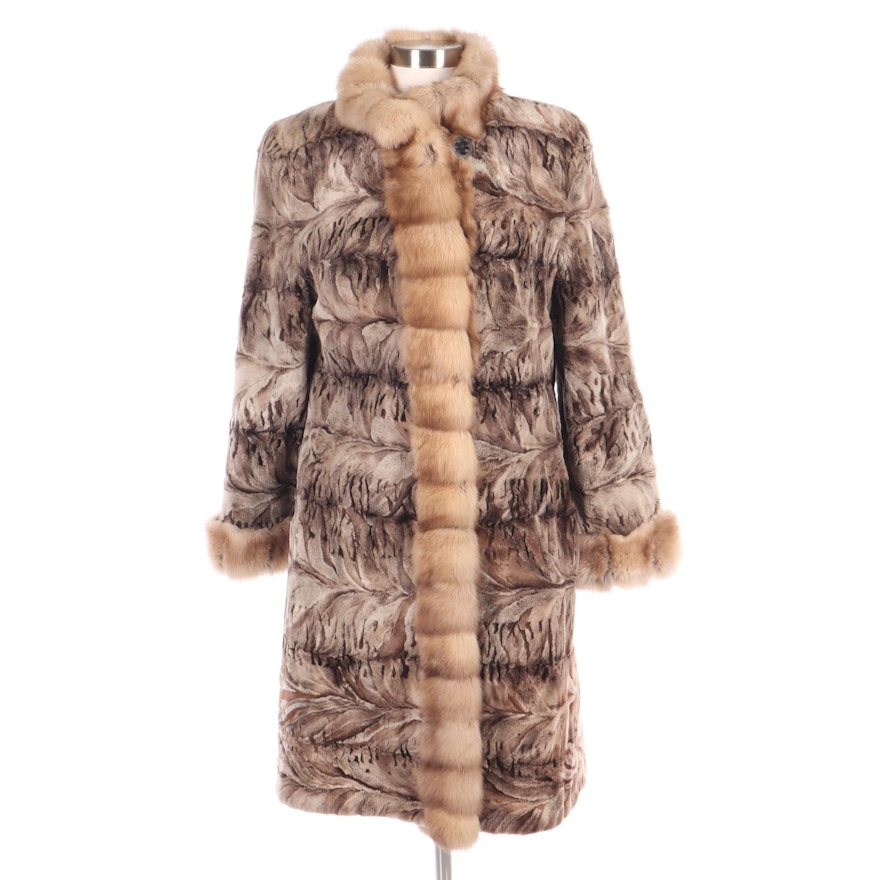 Sculpted Rabbit Fur Coat with Mink Fur Trim, Vintage