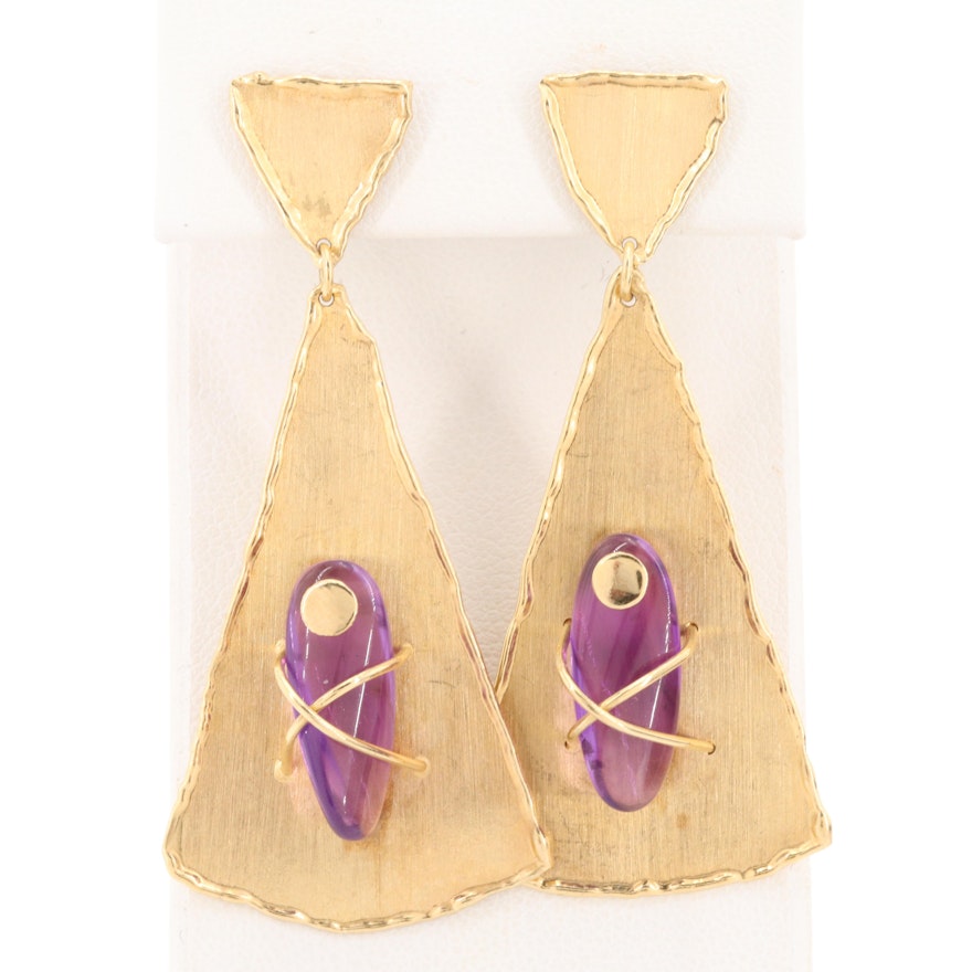 14K Yellow Gold Amethyst Dangle Earrings