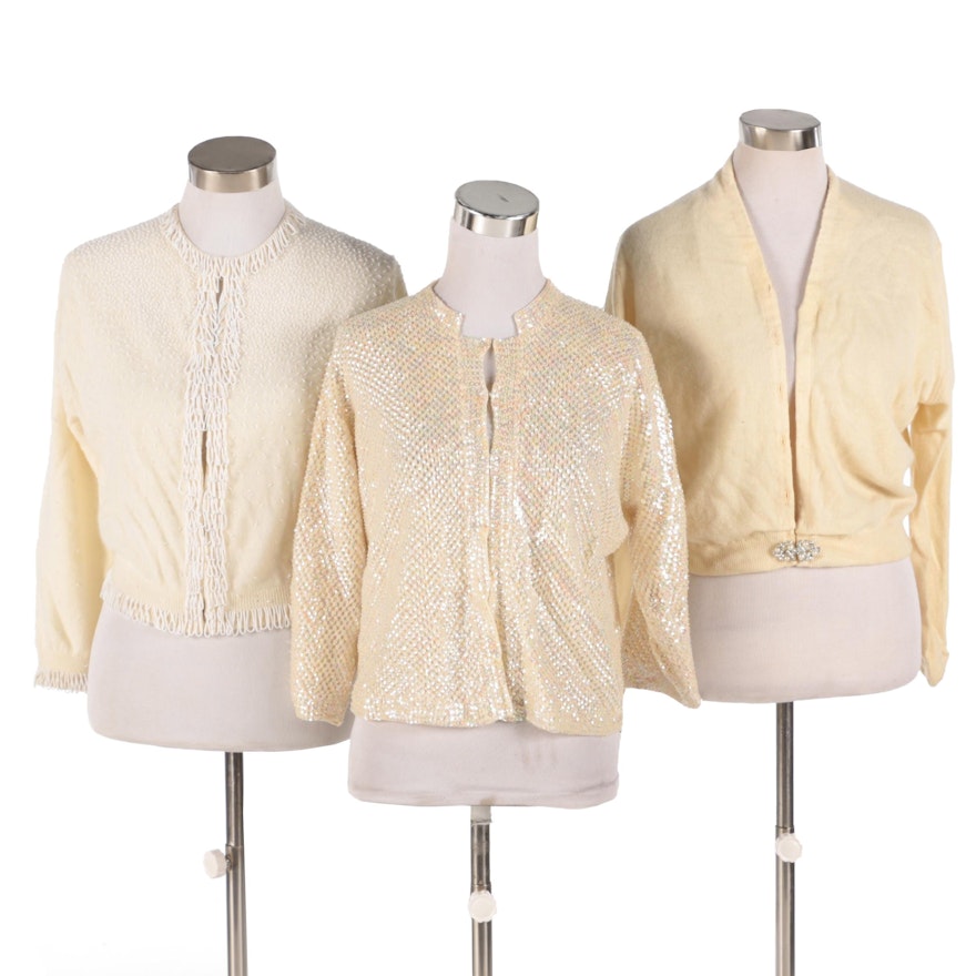 Jo-Ro Imports Lambswool and Angora Beaded Cardigan with Others, 1960s Vintage