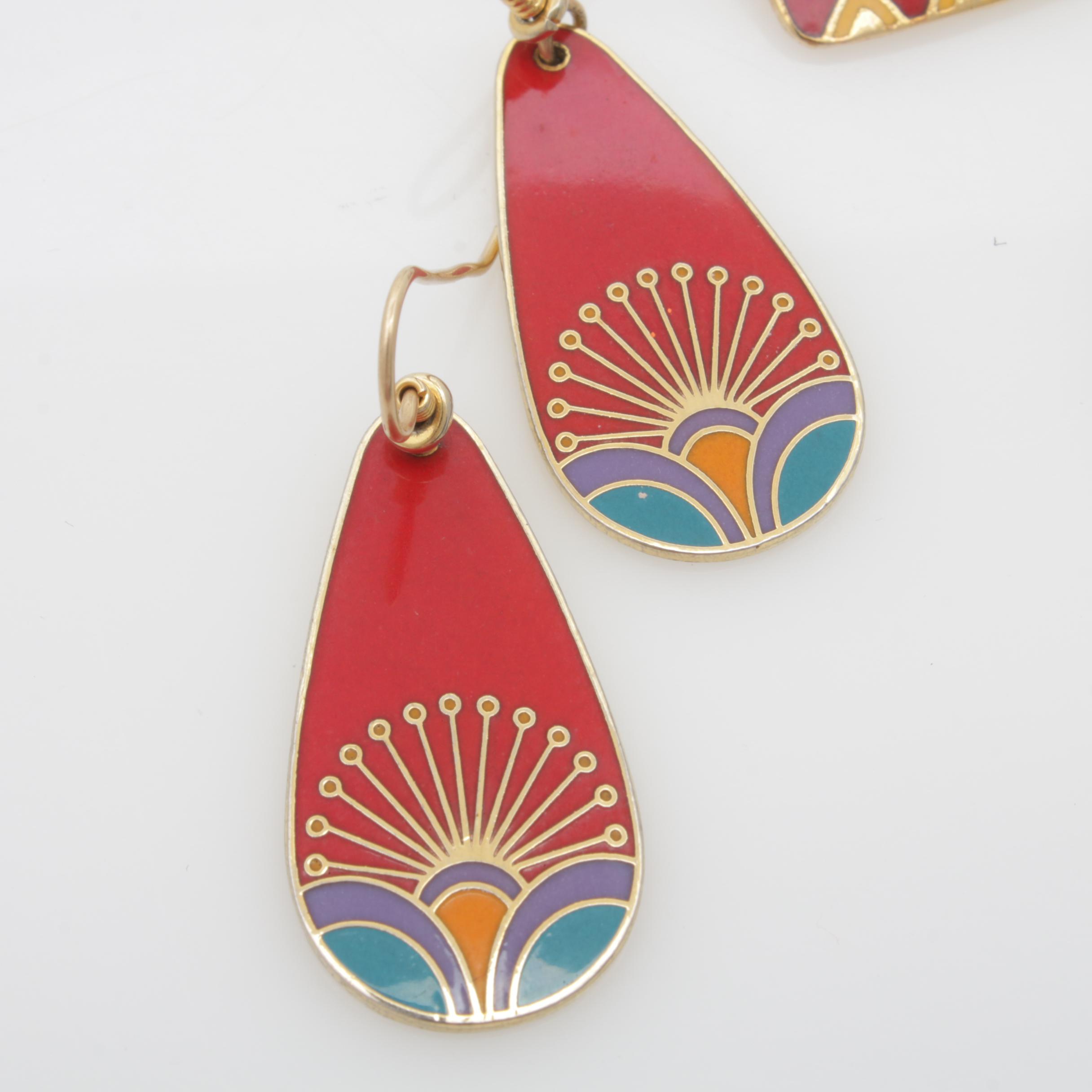 Vintage Laurel Burch "Galeza" and "Kirin" Enameled Earrings
