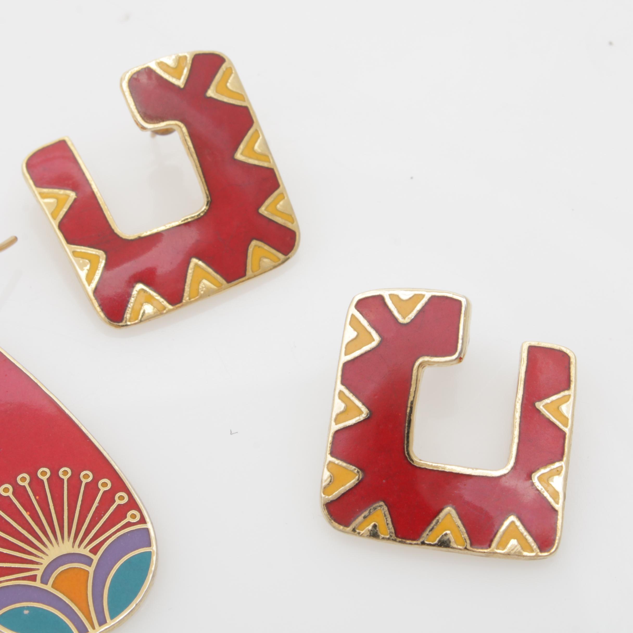 Vintage Laurel Burch "Galeza" and "Kirin" Enameled Earrings