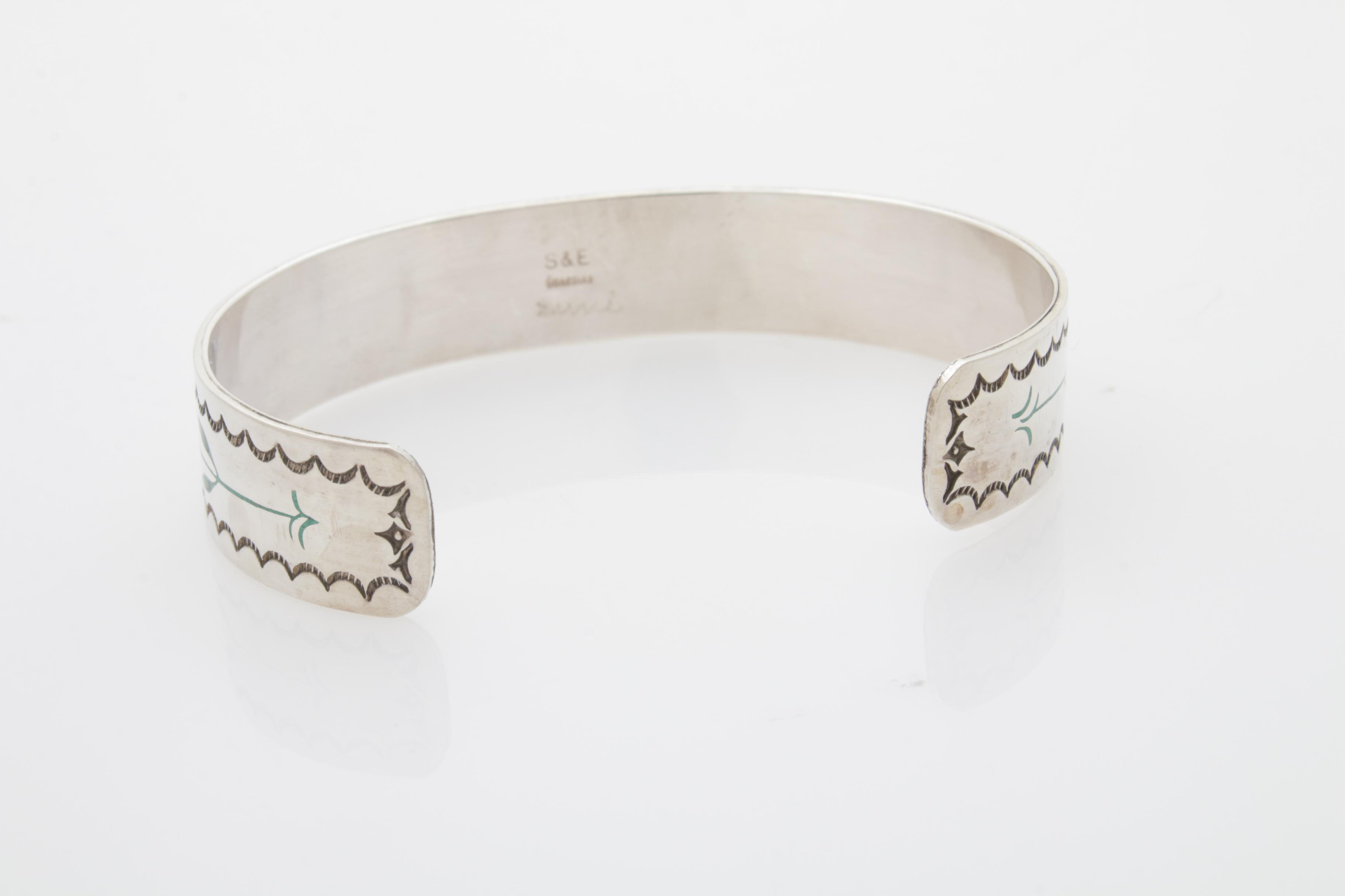Sammy and Esther Guardian Zuni Sterling Silver and Gemstone Inlay Cuff Bracelet