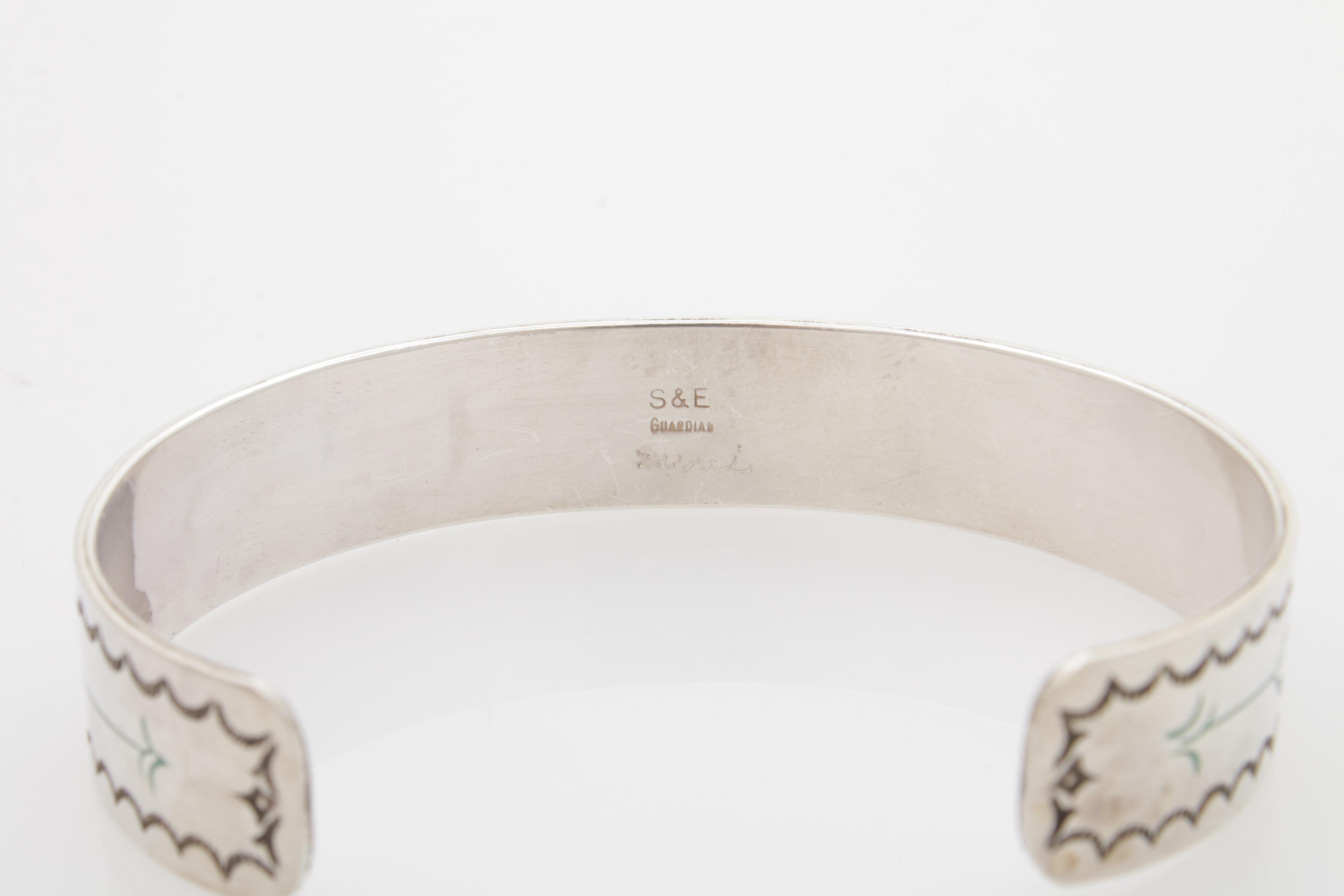 Sammy and Esther Guardian Zuni Sterling Silver and Gemstone Inlay Cuff Bracelet