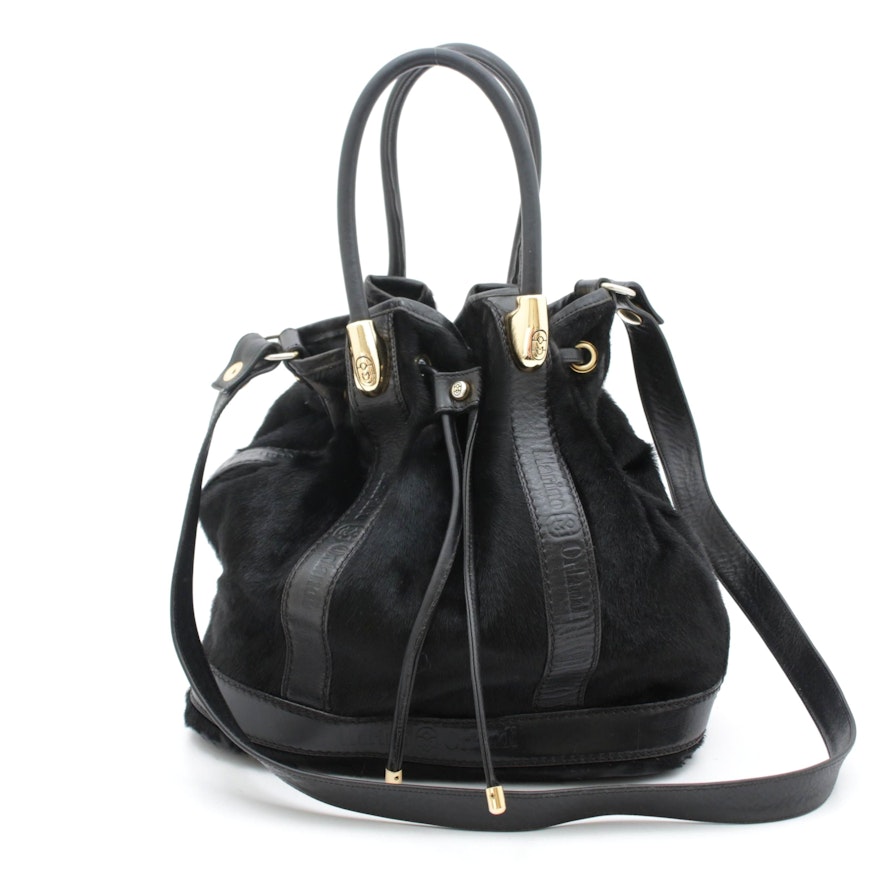 Marino Orlandi Black Leather and Calf Hair Drawstring Bucket Bag