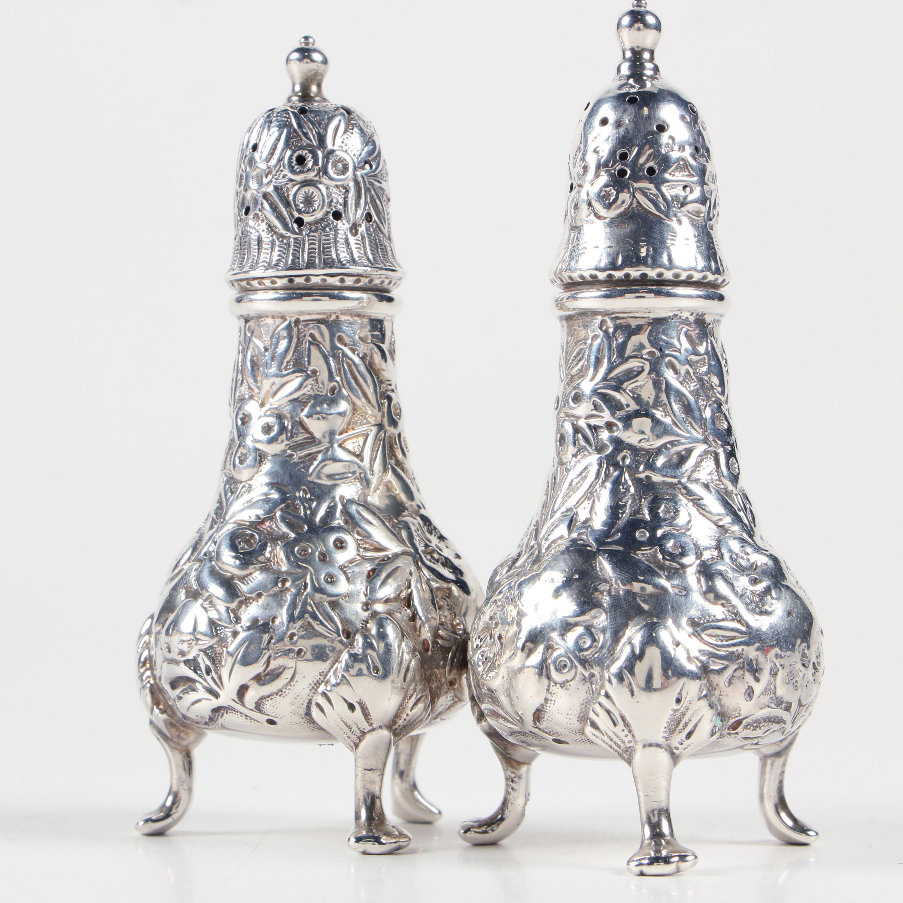 S. Kirk & Son Repoussé Sterling Silver Salt and Pepper Shakers, Late 19th C.
