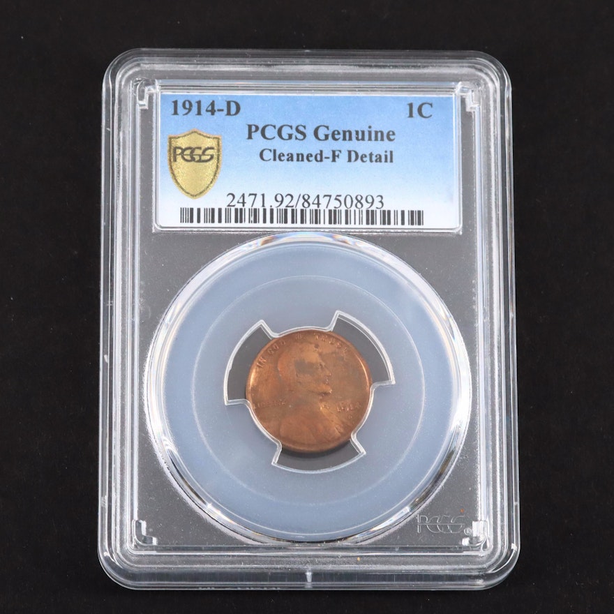 Key Date PCGS Graded Fine Detail/Cleaned 1914-D Lincoln Wheat Cent