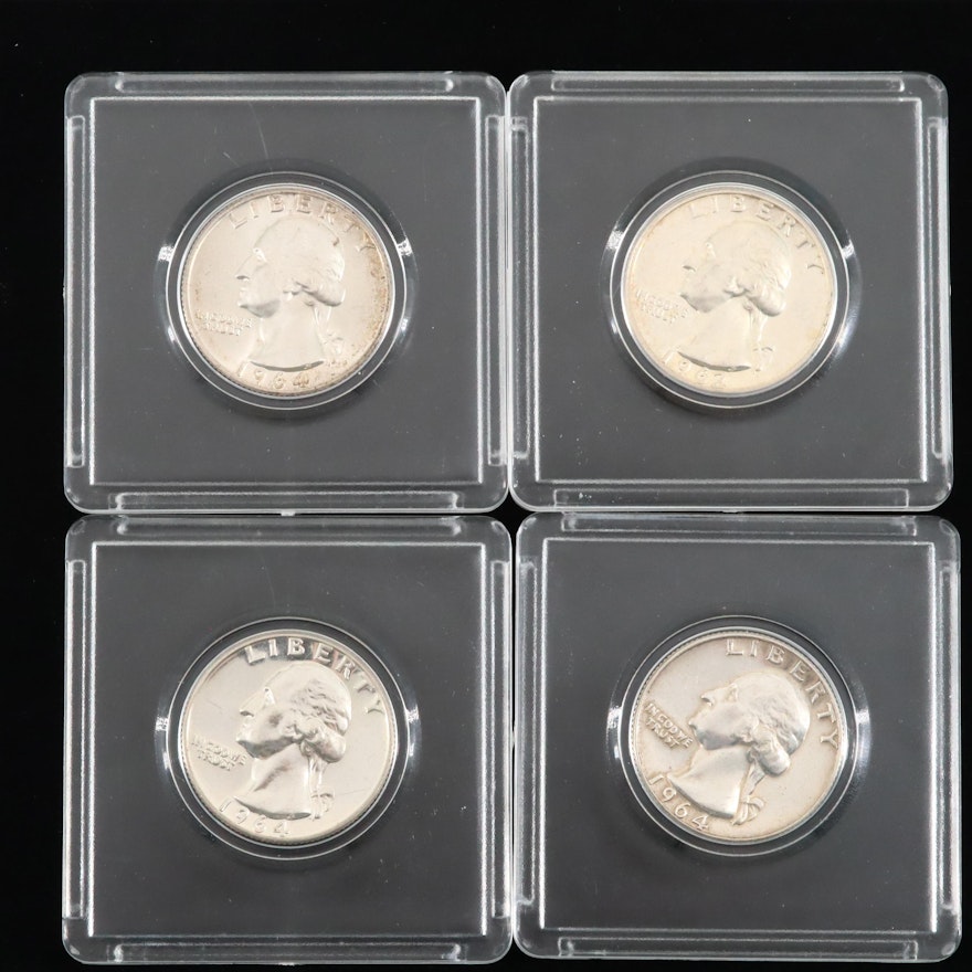 Four Washington Silver Proof and Uncirculated Quarters