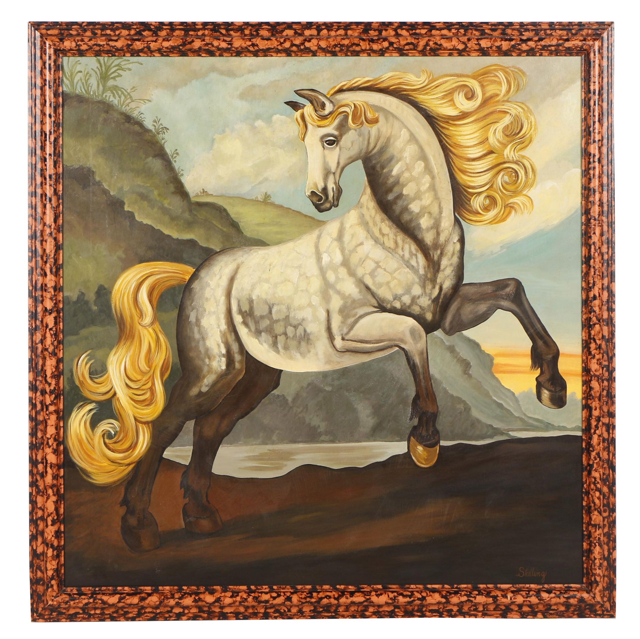 William Skilling Rearing Horse Oil Painting