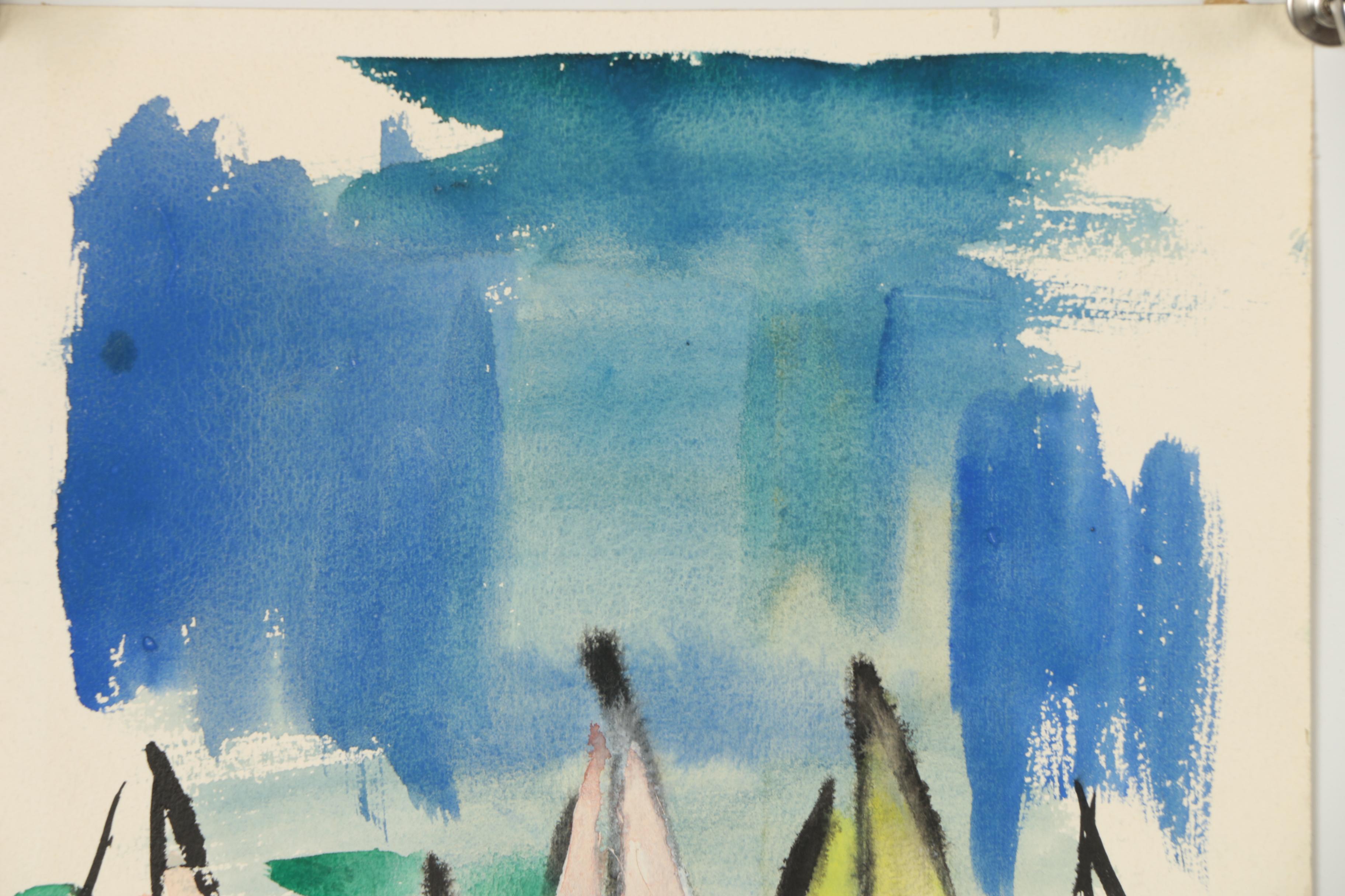 Arthur Helwig Watercolor Painting of Abstract Nautical Scene