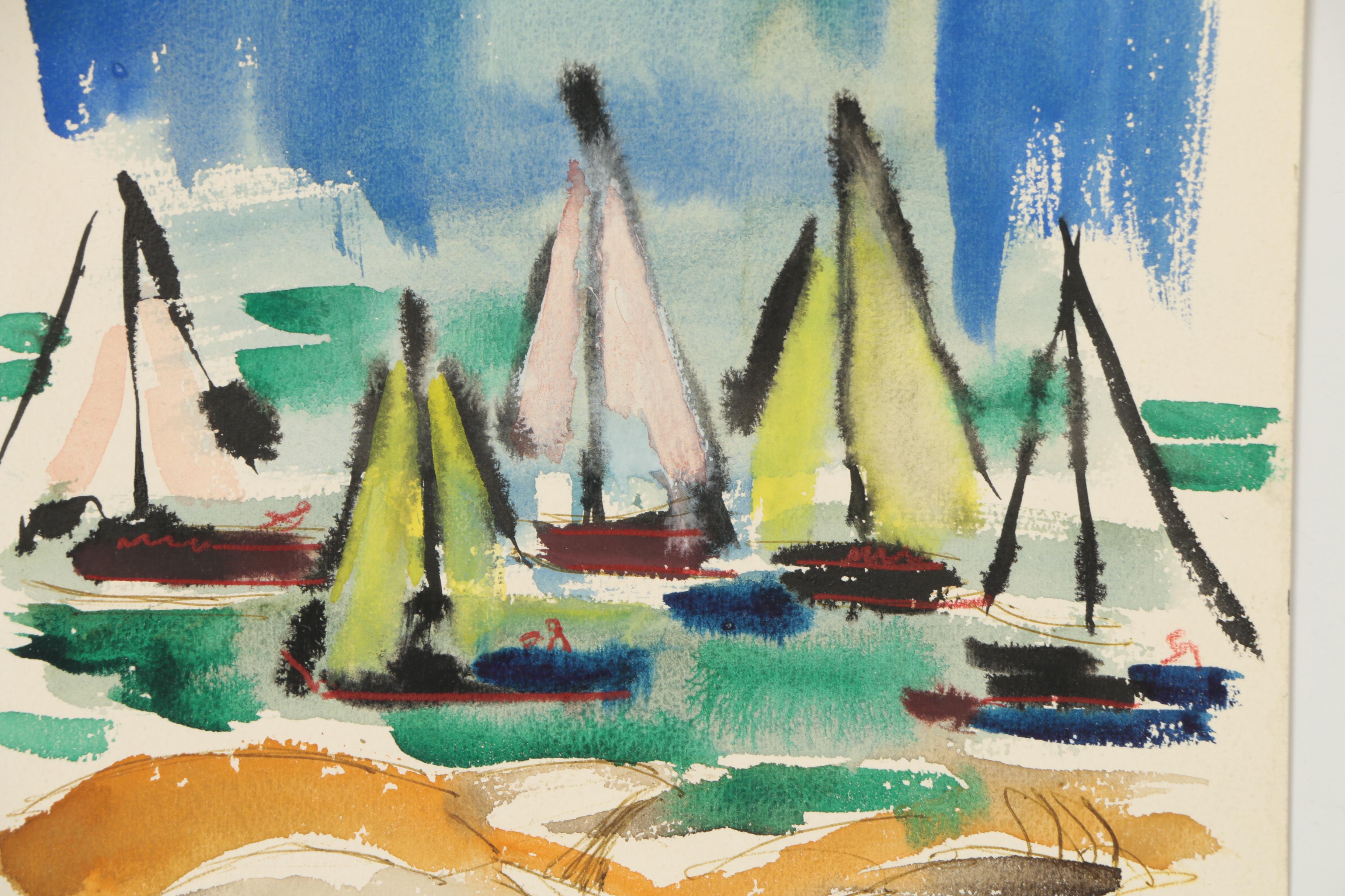 Arthur Helwig Watercolor Painting of Abstract Nautical Scene