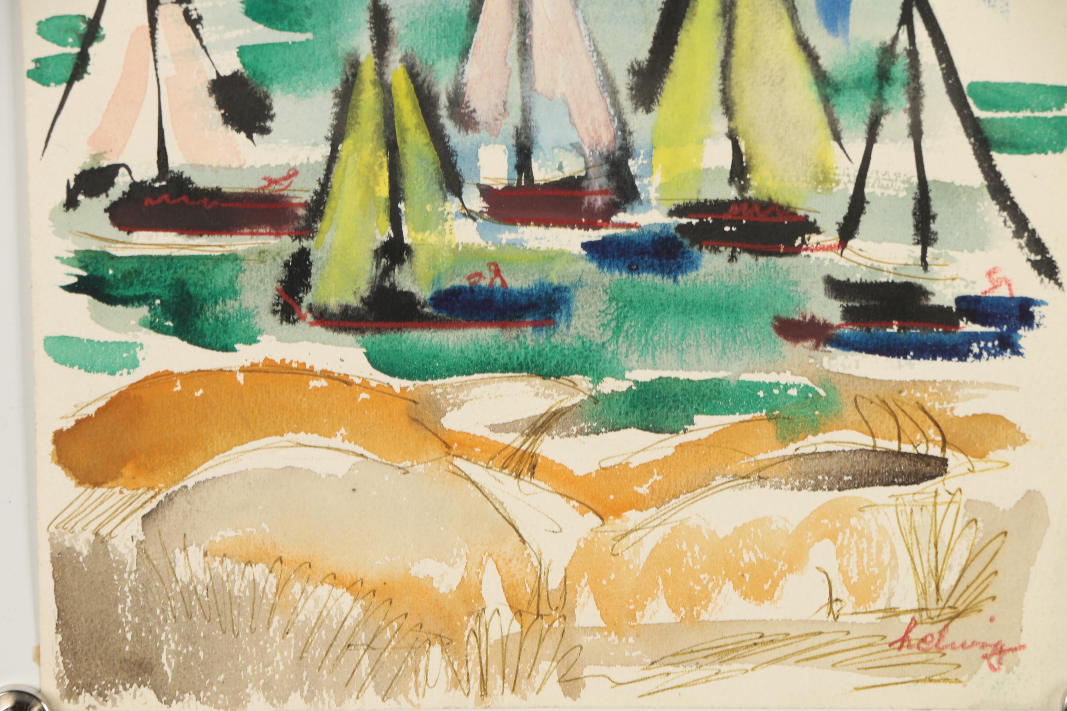 Arthur Helwig Watercolor Painting of Abstract Nautical Scene