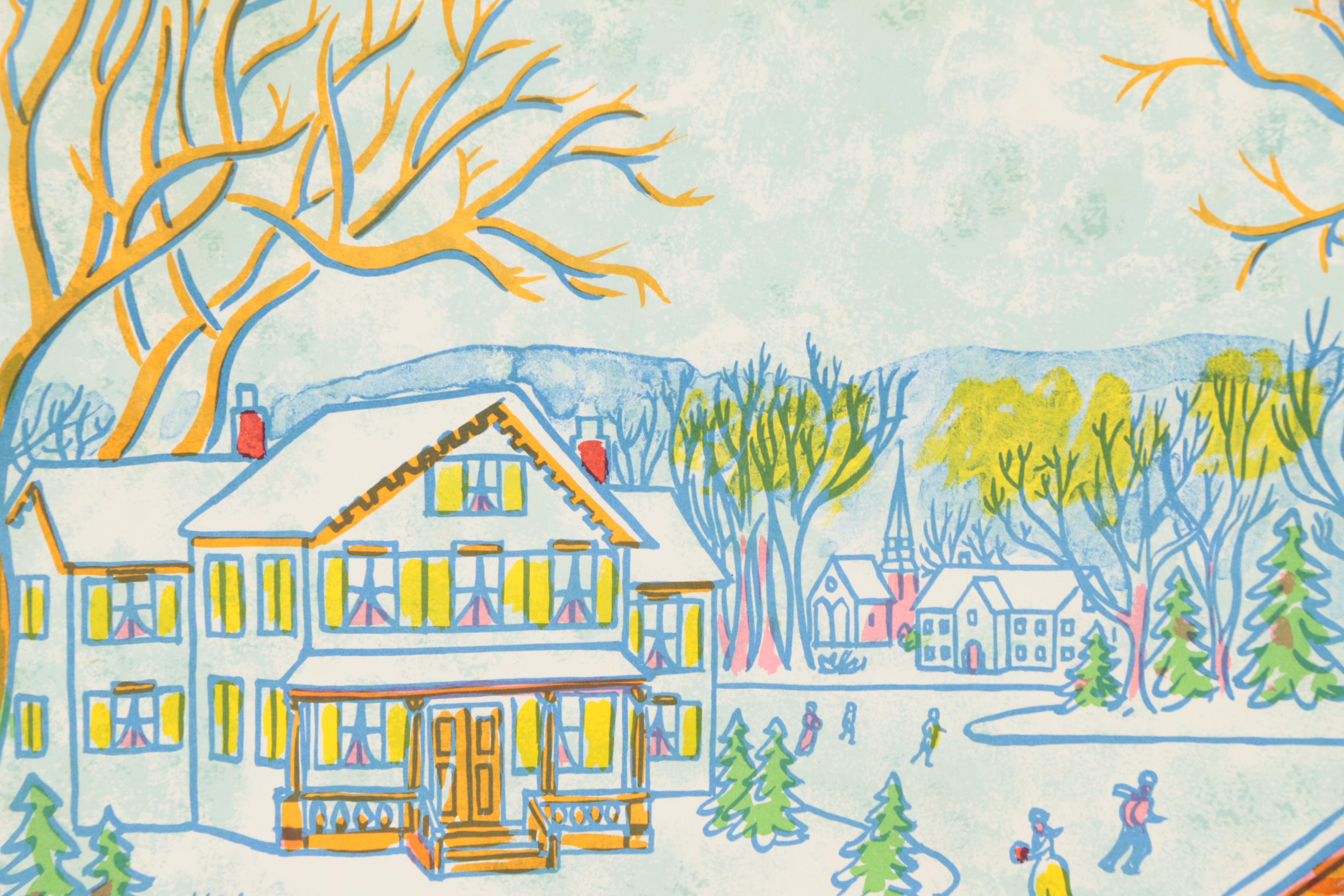 Frank Van Doren Color Lithograph of a Winter Farm