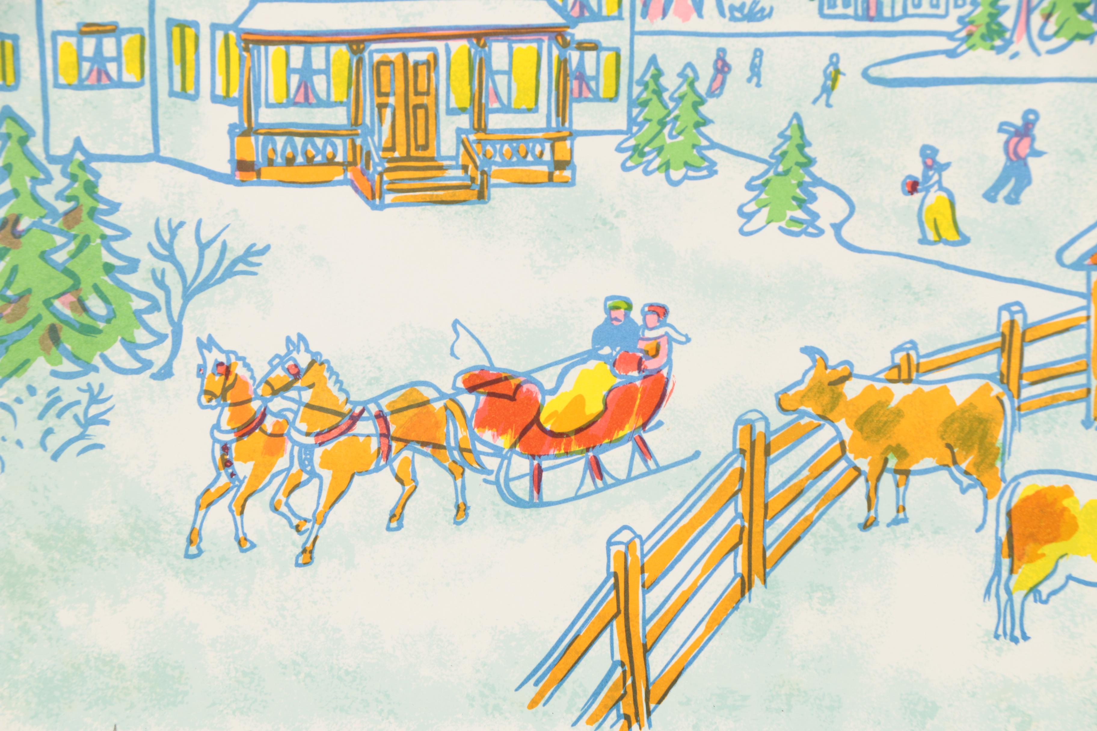 Frank Van Doren Color Lithograph of a Winter Farm